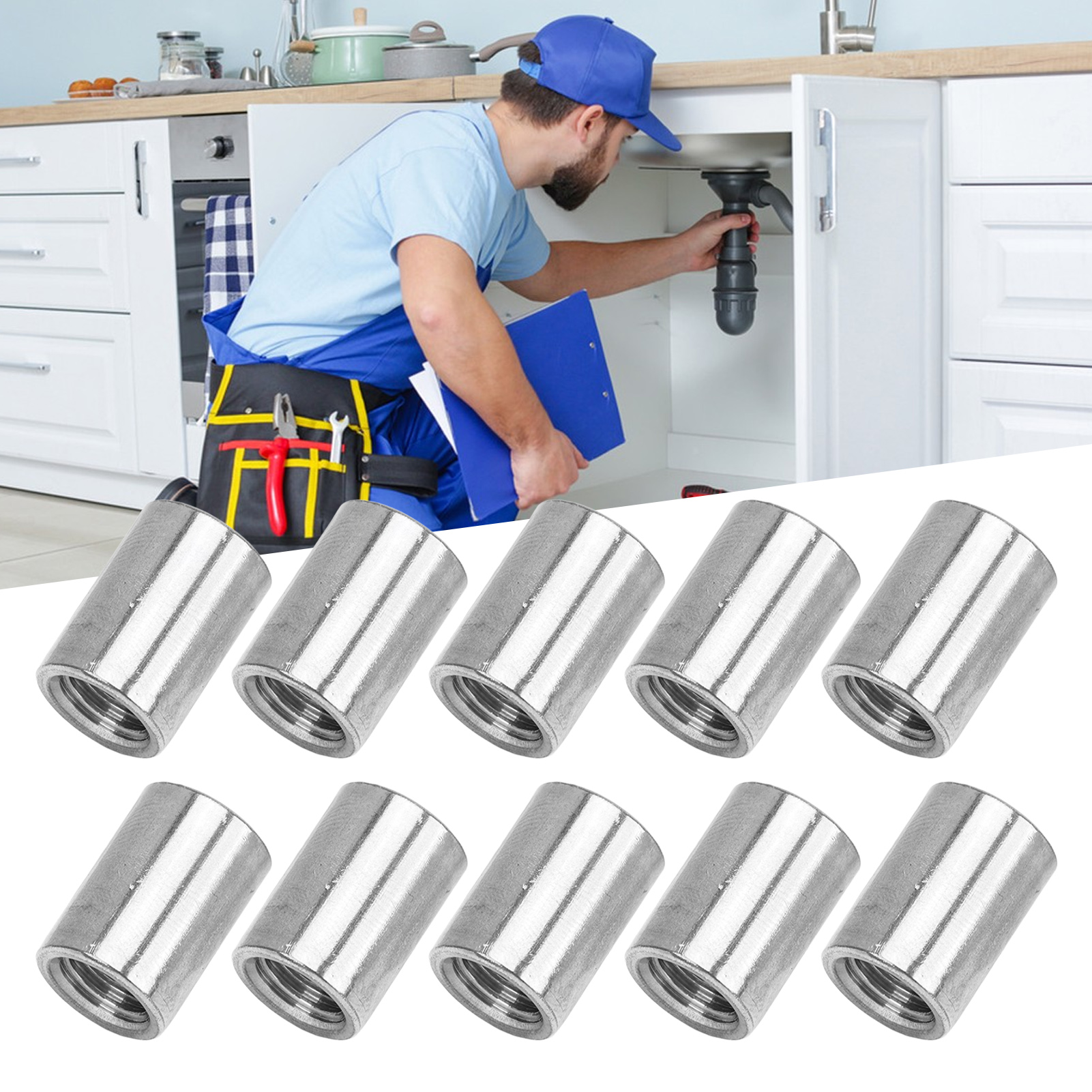 Satz Mit 10 Zylindrischen Verbindungsmuttern Mit Innengewinde M101,5-14-l20mm