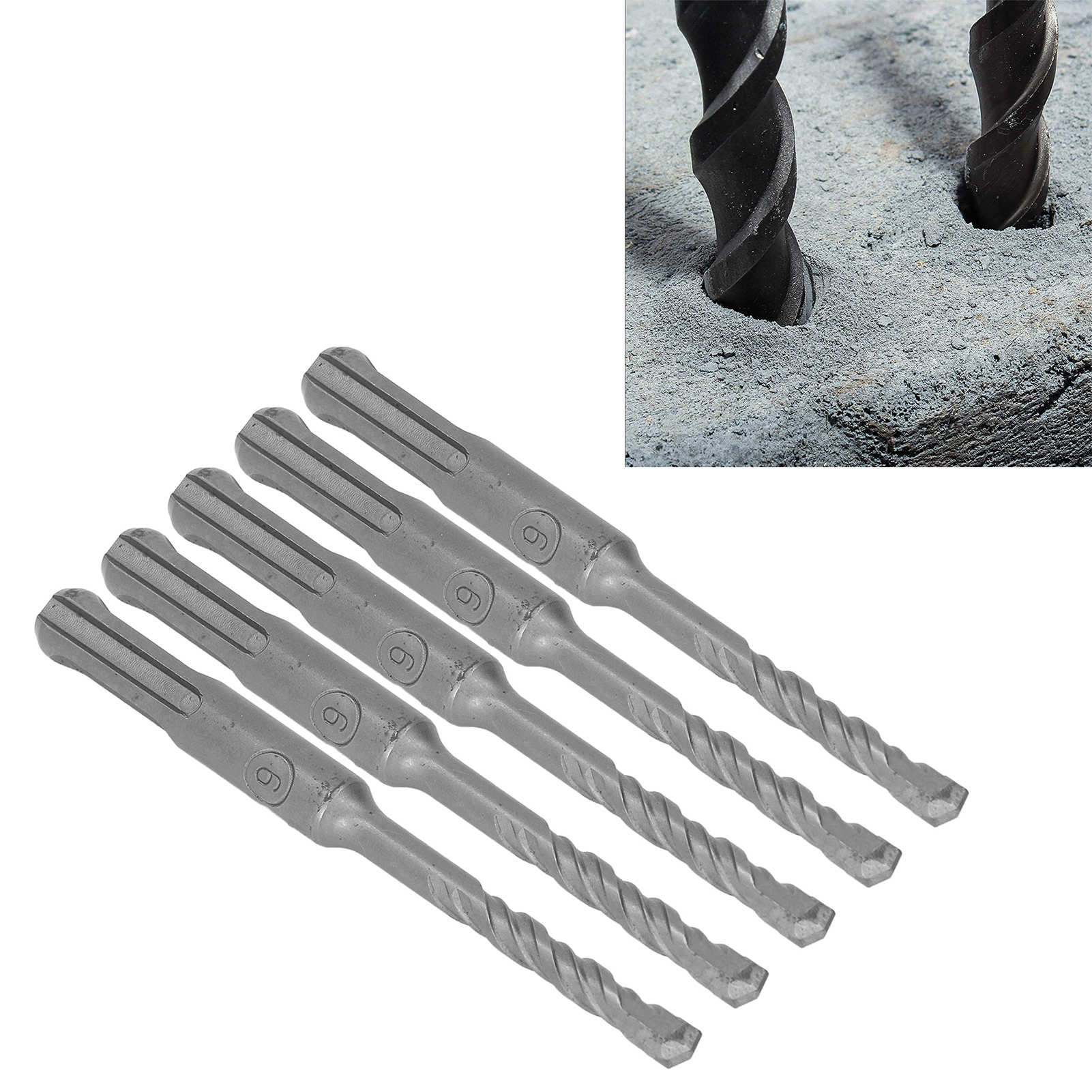 Set Mit 5 Schlagbohrern, 110 Mm Lang, Hartmetallspitzen Für Rotierende Schlagbohrer Für Ziegel, Stein Und Beton, 6 Mm.