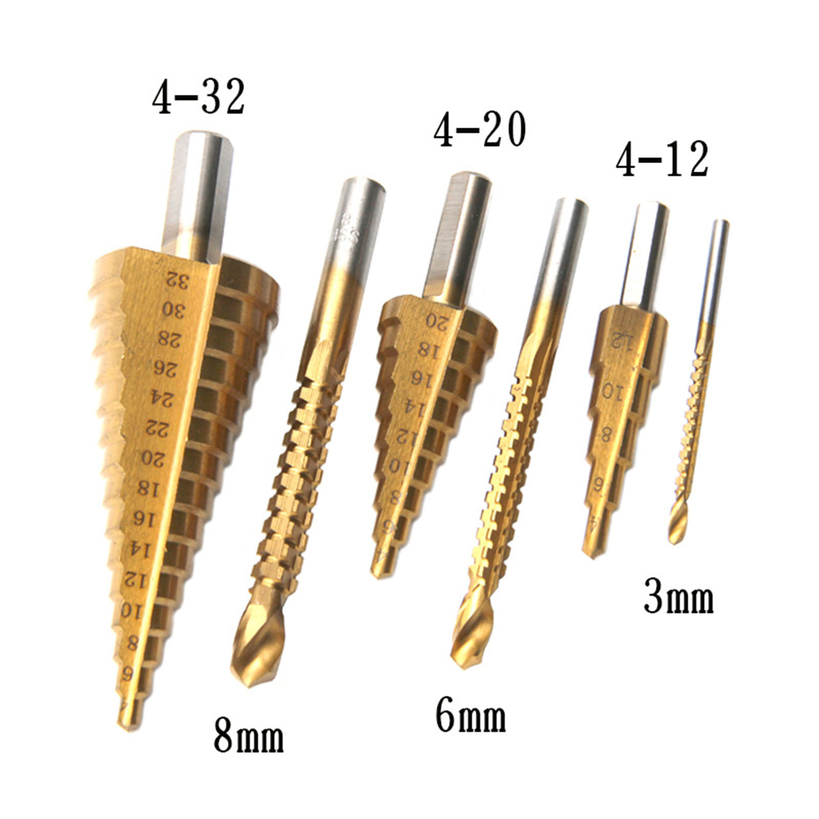 Stufenbohrer Mit Dreieckigem Schaft Und Gerader Nut, 4-12/4-20/4-32 Mm, Sägebohrer, 3/6/8 Mm, 6-teiliges Bohrwerkzeugset