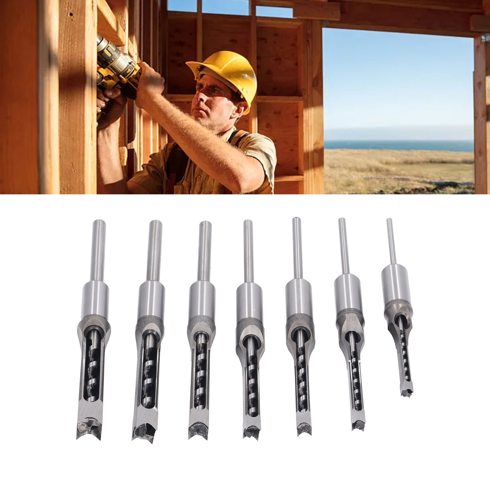 Set Mit 7 Vierkantbohrern Für Die Holzbearbeitung, Hss-holzmeißel, Senker, Lochsäge Für Die Holzbearbeitung, Elektrowerkzeug-set (6,4/8,0/9,5/10,0/12,7/14,0/16,0 Mm)