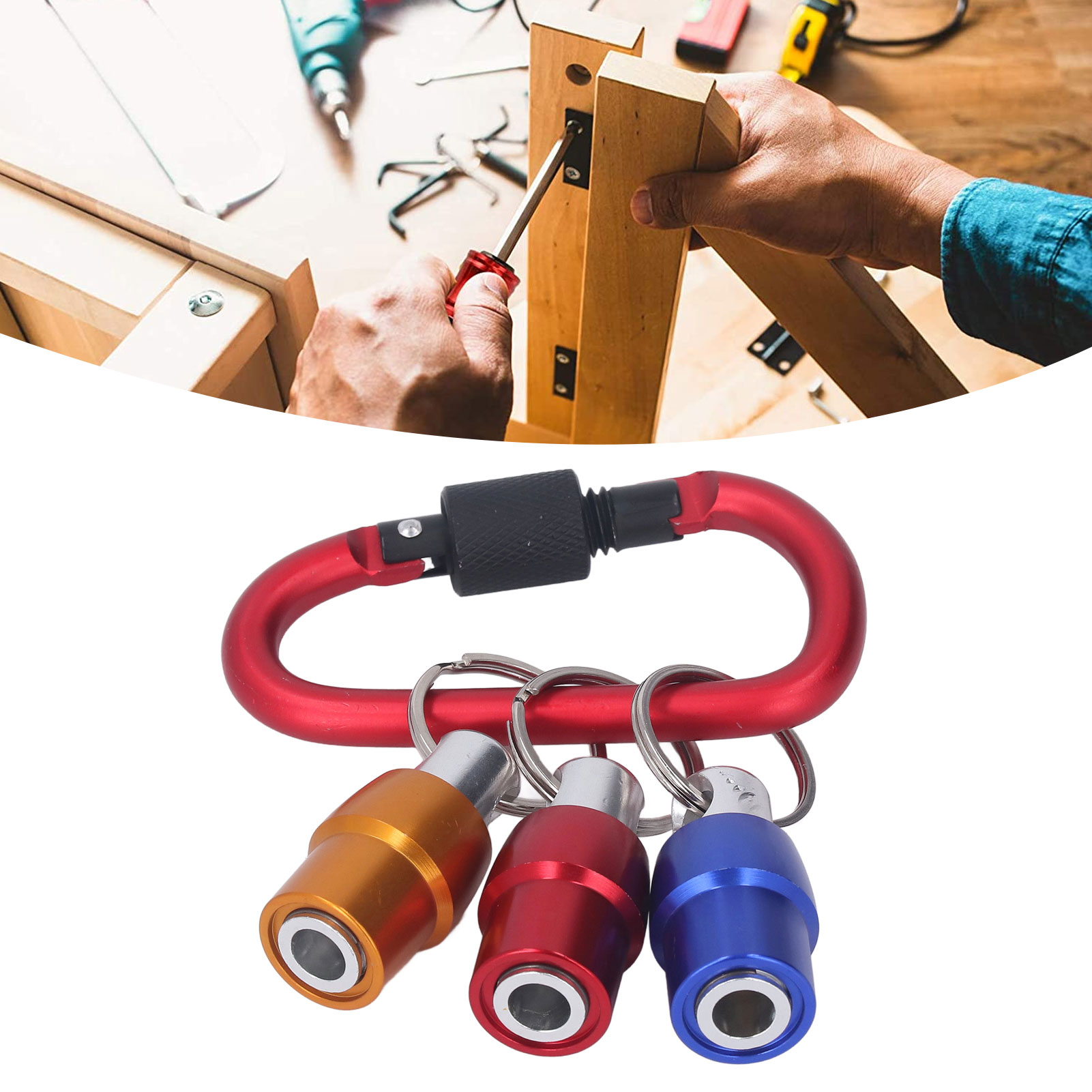 1/4-zoll-sechskant-schraubendreherbithalter Mit Schlüsselring, Magnetischer Verlängerung Und Halterung Für Die Meisten Tragbaren Elektroschrauber Und Bohrer. Roter Karabinerhaken + Rote, Gelbe Und Bla