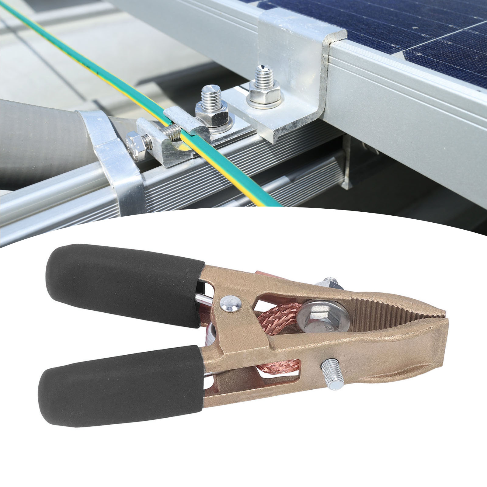 Erdungsklemme Typ A 500a Komplett Aus Kupfer, Erdungsklemme Für Lichtbogenschweißmaschinen Unter Argon-schutzgas, Mit Schwarzer Lederhülle.