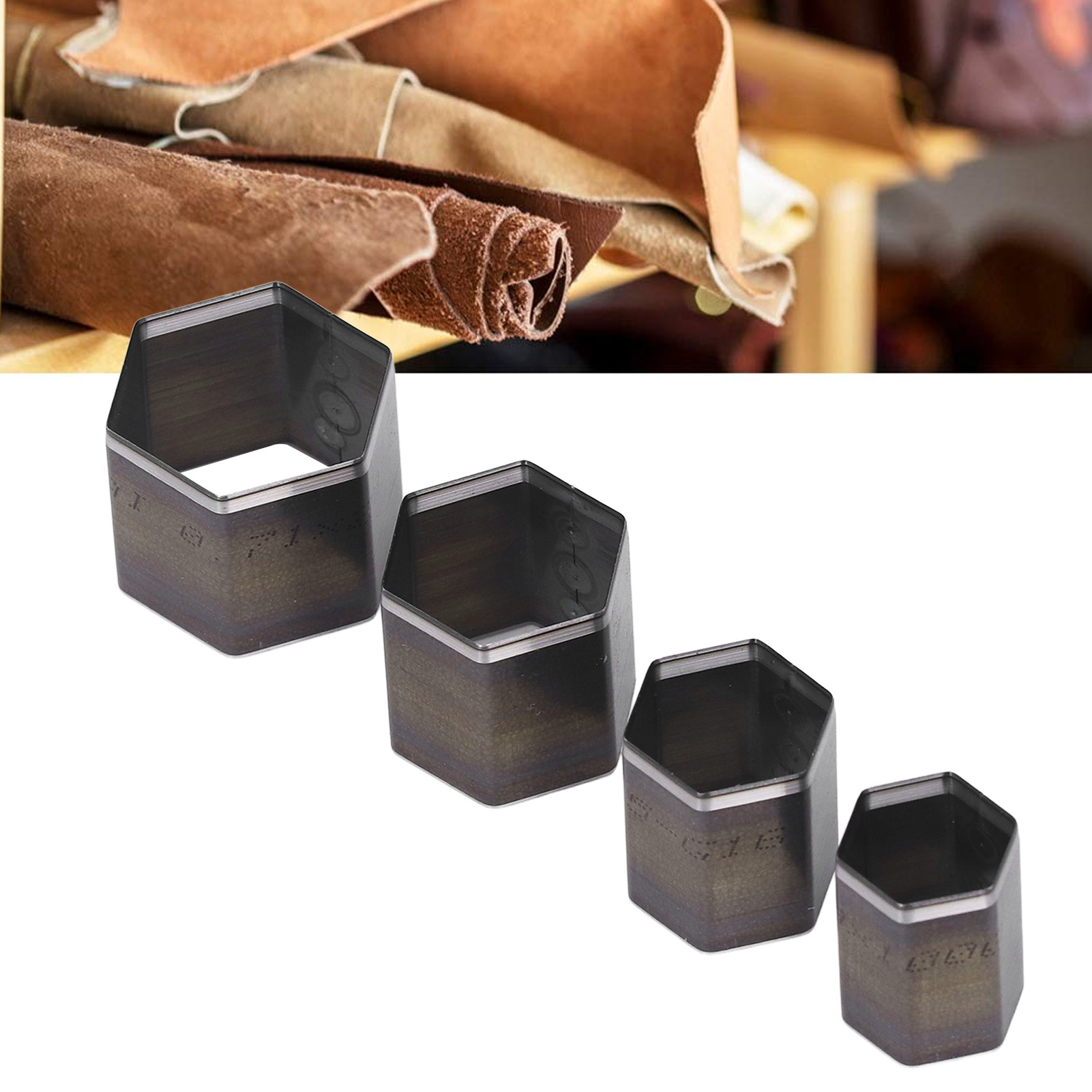 Set Mit 4 Teilen, Bestehend Aus Sechseckigen Handstanzformen, Handstanzwerkzeugen Und Lederstanzformen.