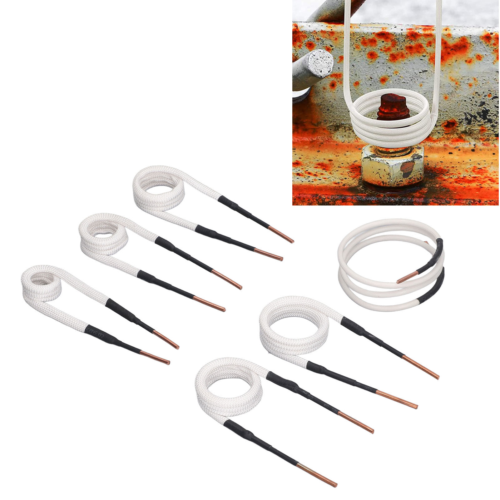 Set Mit 6 Elektrischen Heizelementen Mit 3 Mm Messingkern. Diese Hochfrequenz-heizelemente Sind Flexibel Und Langlebig Und Eignen Sich Ideal Zum Lösen Von Festsitzenden Schrauben Und Muttern.