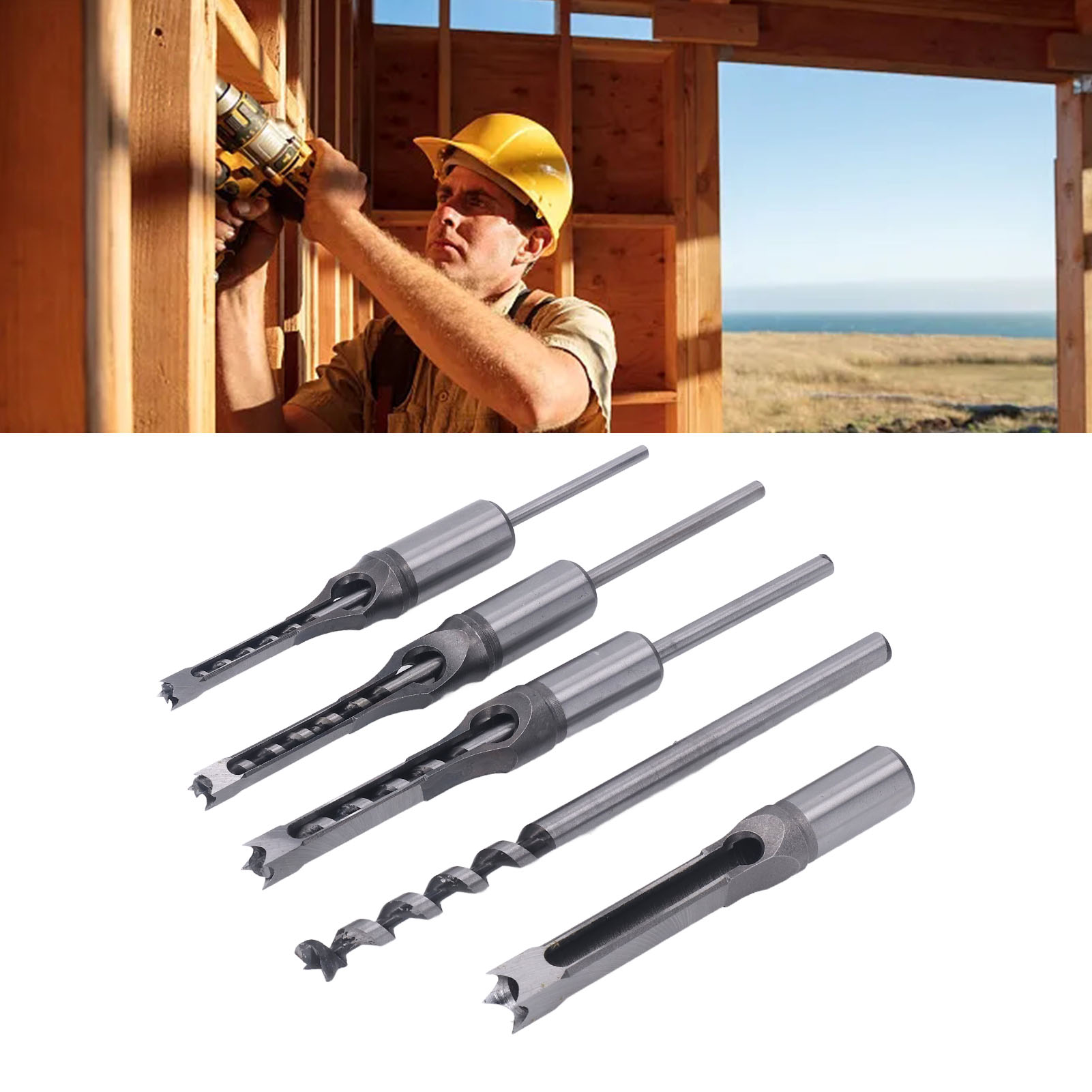 Set Mit 4 Vierkantbohrern Für Die Holzbearbeitung, Hss-holzmeißel, Senker, Lochsäge Für Die Holzbearbeitung, Elektrowerkzeug-set (6,4/8,0/9,5/12,7 Mm)
