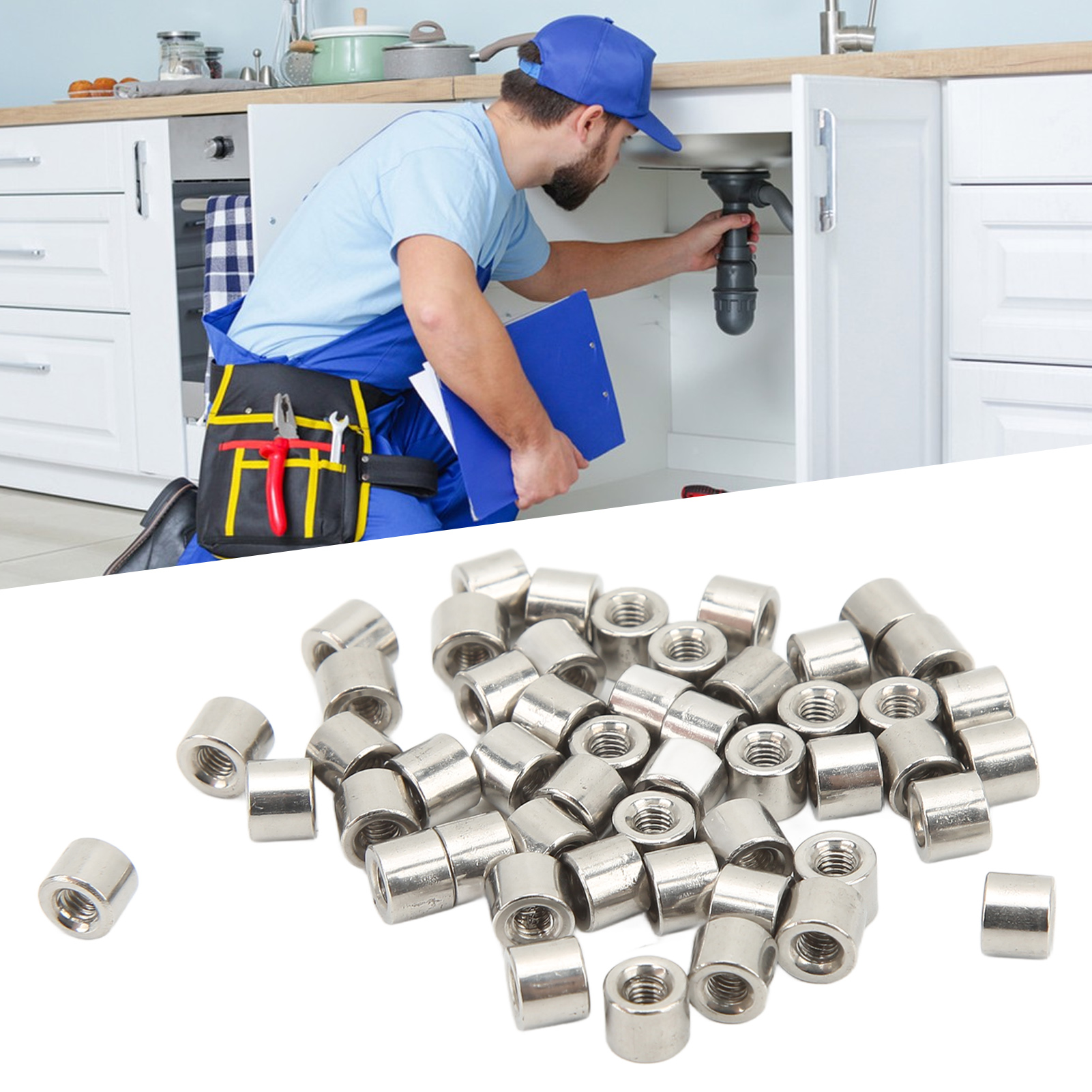 Satz Mit 50 Zylindrischen Muttern M30,5-6-l5mm Mit Innengewinde Aus Edelstahl 304