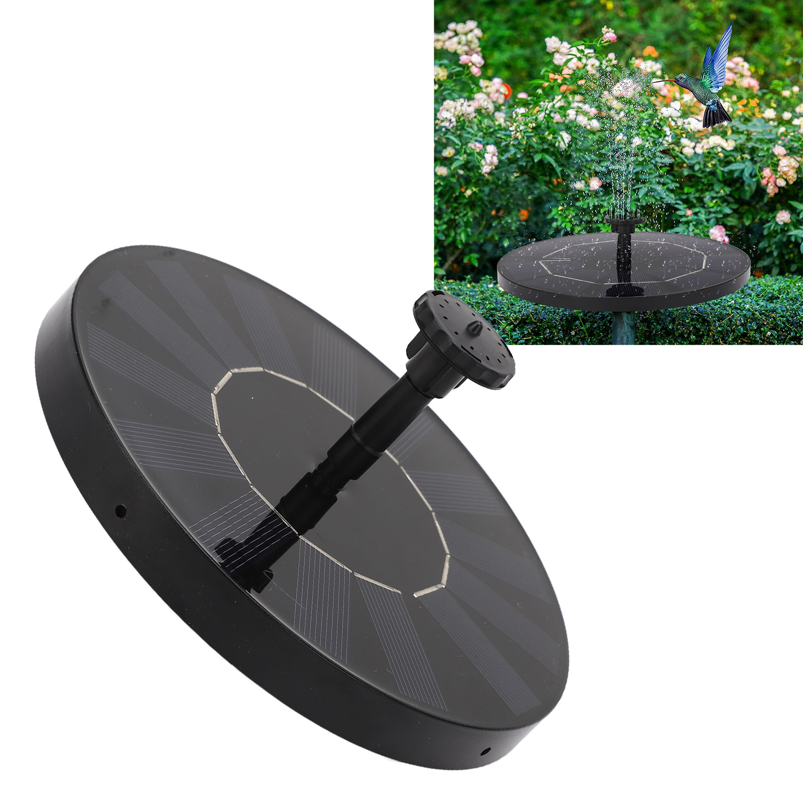 Solarbrunnen Sf023 Mit Wasserpumpe, 1,5 W, 160 Mm Durchmesser, 6 Düsen, Maximale Strahlhöhe 60 Cm. Geeignet Für Gärten, Teiche, Schwimmbäder, Aquarien Und Außenbereiche.