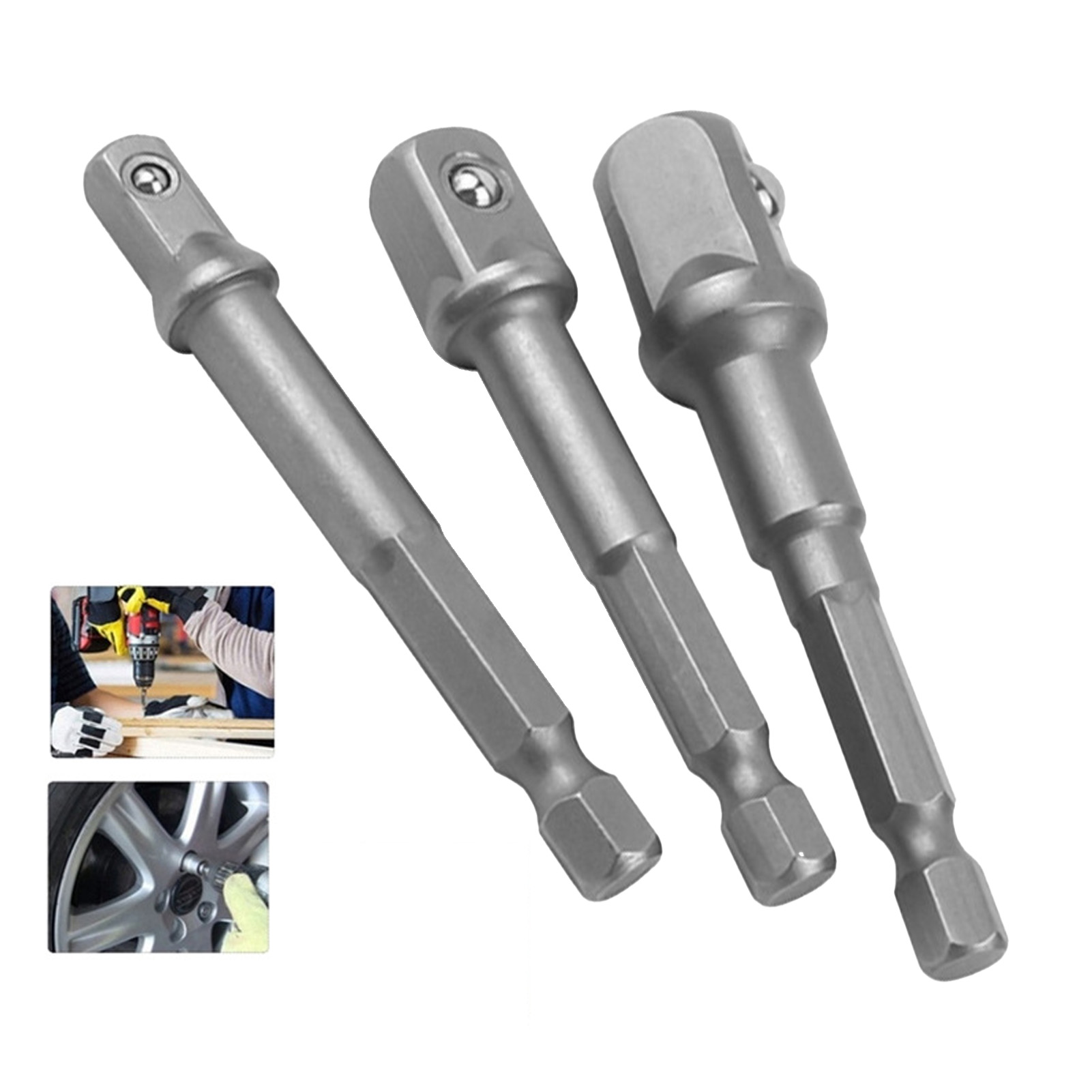 Verlängerte 3-teilige Verlängerungsstangen, Naturfarbe (1/2", 3/8", 1/4") Verbindungsstangenadapter Für Druckluftschrauber Mit Sechskantschaft (3-teilig, Naturfarbe)