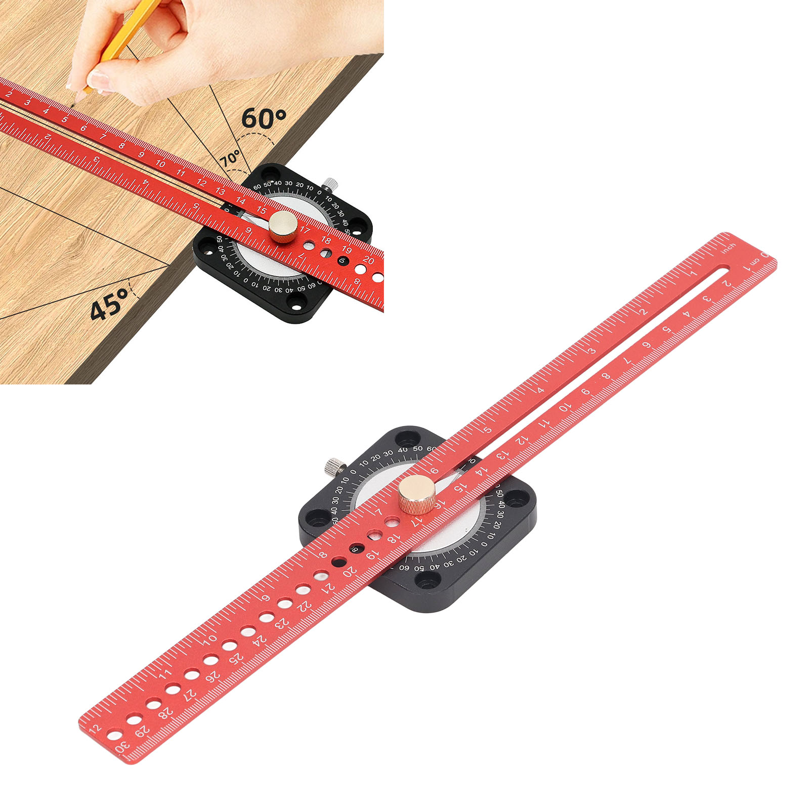 Sl-300 Markierungslineal Für Die Holzbearbeitung, Aus Aluminiumlegierung, Mit Kreisförmigem Marker, Zum Markieren Von Parallel-/senkrechten Und Als T-markierungswerkzeug.