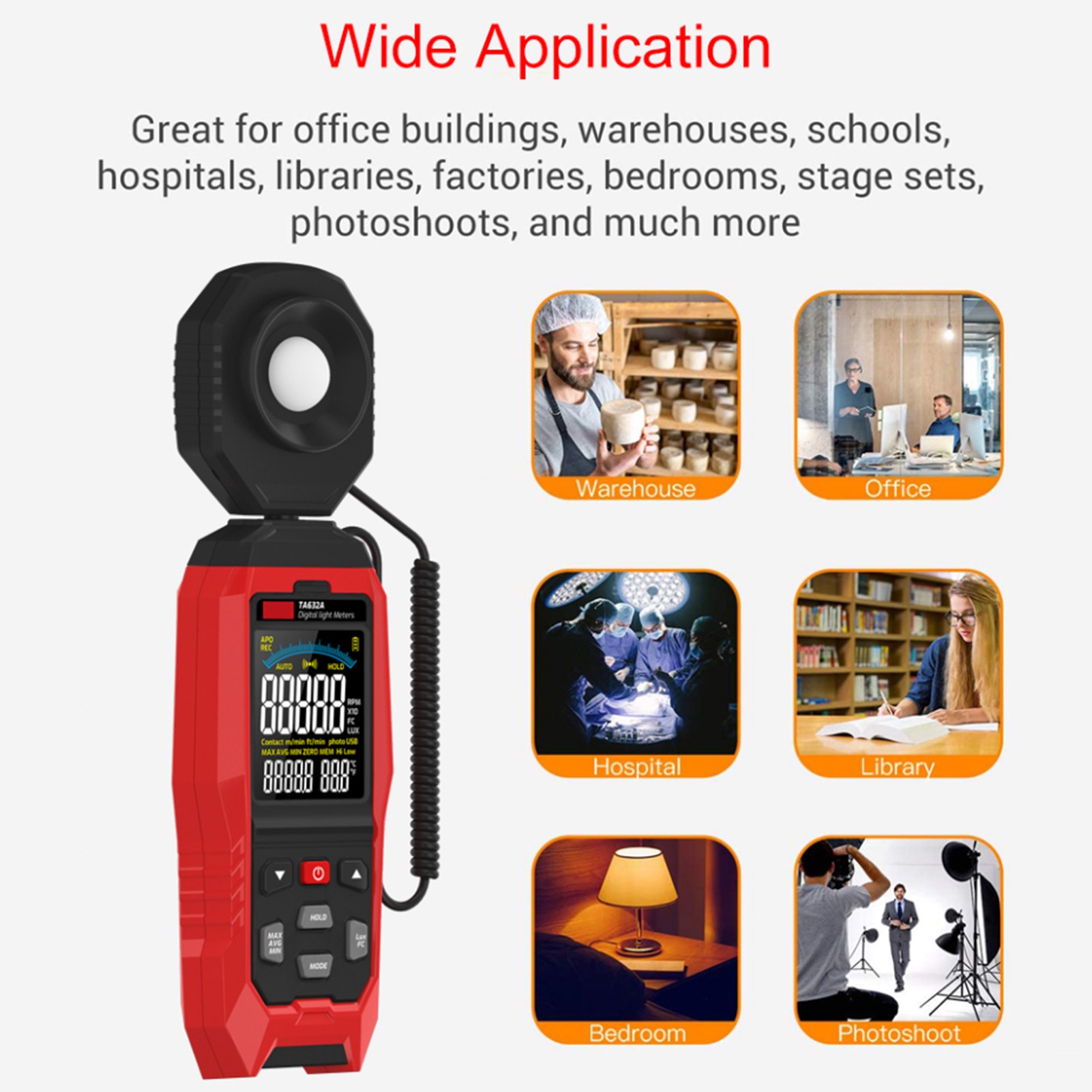 Abnehmbares Digitales Luxmeter Ta632a 200.000 Lux/fc