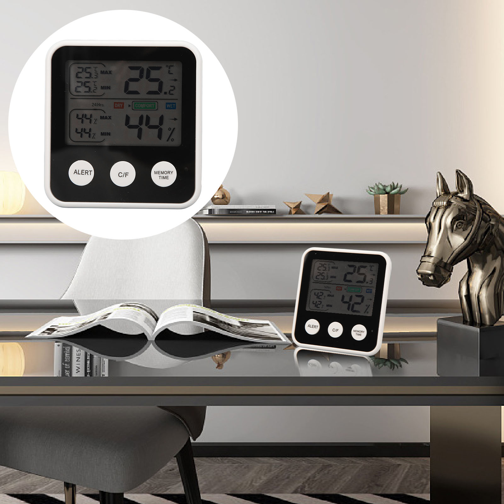 Digitales Innenthermometer Und Hygrometer, Hohe Präzision, Multifunktional, Schwarz.