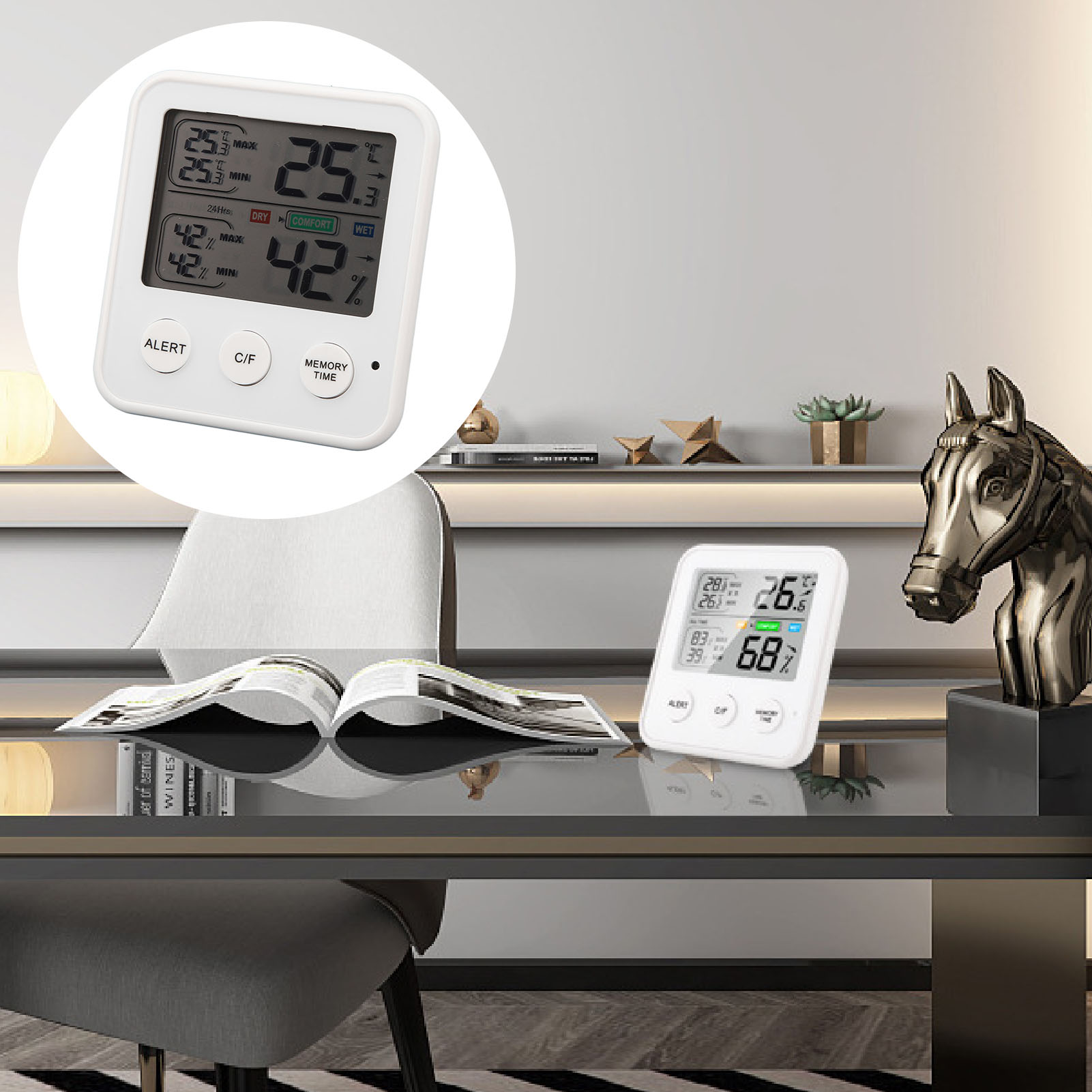Digitales Innenthermometer Und Hygrometer, Hohe Präzision, Multifunktional, Weiß.