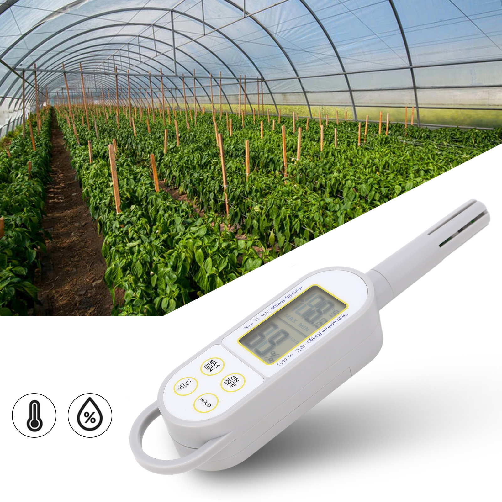 Hy8 Tragbares Digitales Thermometer Und Hygrometer Für Den Innenbereich, Geeignet Für Gewächshäuser Und Aquakultur