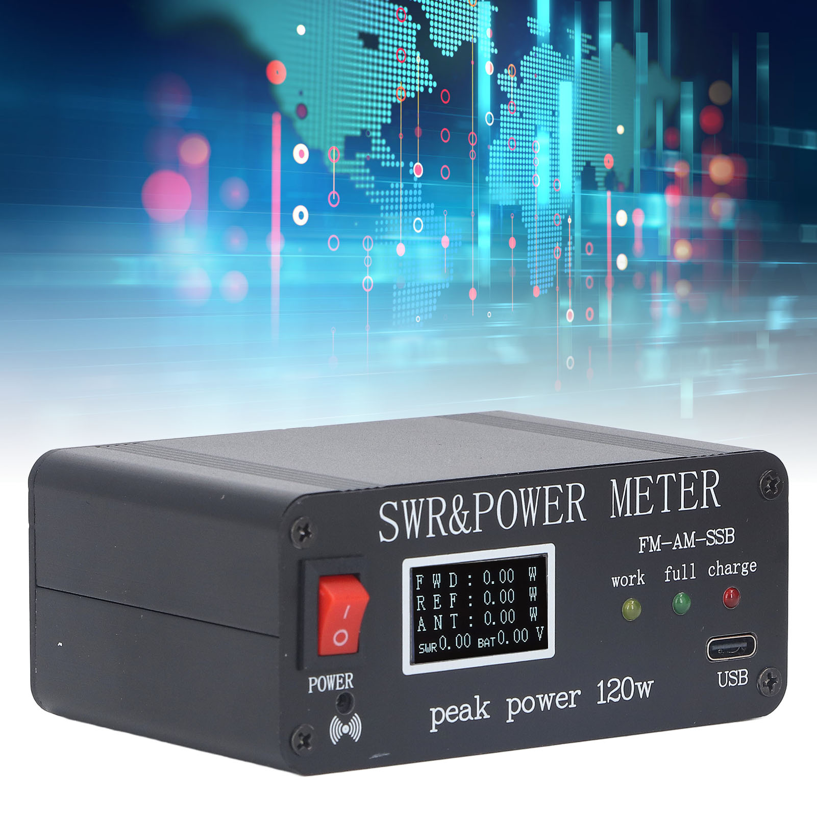 Wattmeter 1,8 Mhz-50 Mhz, Fm Am Ssb, Swr 0,5 W-120 W, Kurzwellenantennentuner, Vertikaler Wellenlängenmesser Aus Aluminiumlegierung, Typ-c-ladeschnittstelle, Oled-display.