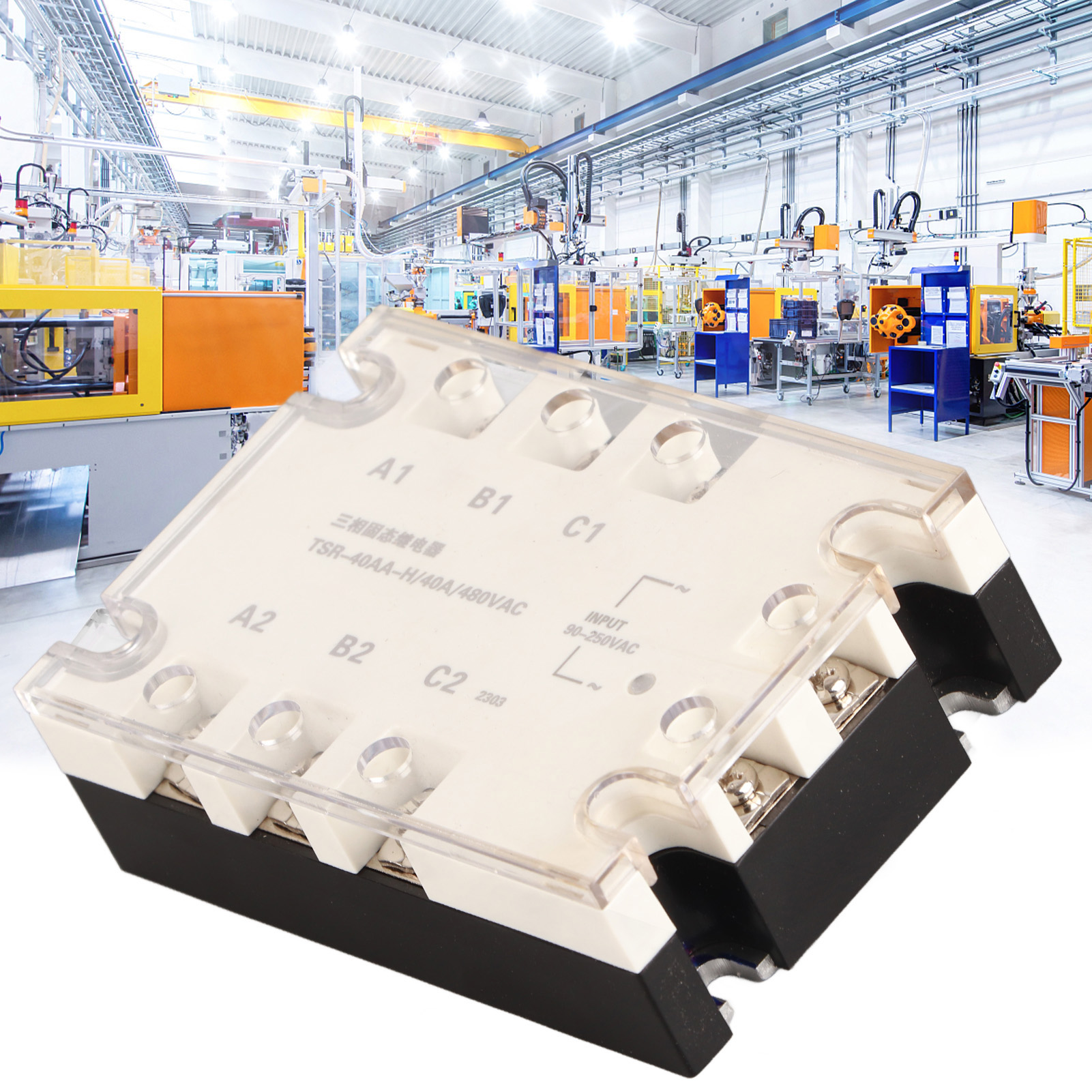 Dreiphasen-halbleiterrelais: Steuerspannung 90–250 V Ac, Lastspannung 24–480 V, Actsr-40aa-h