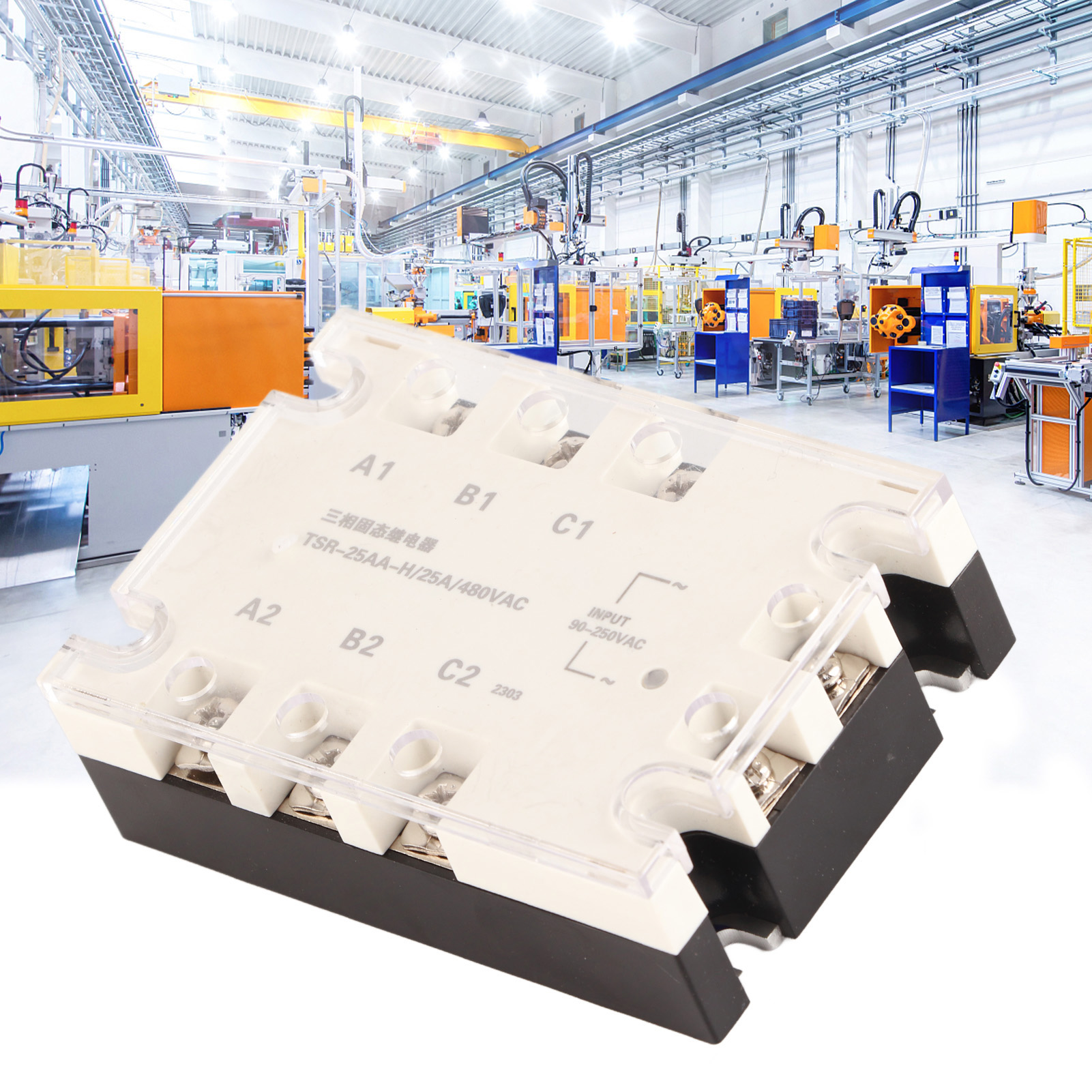 Dreiphasen-halbleiterrelais: Steuerspannung 90–250 V Ac, Lastspannung 24–480 V, Actsr-25aa-h