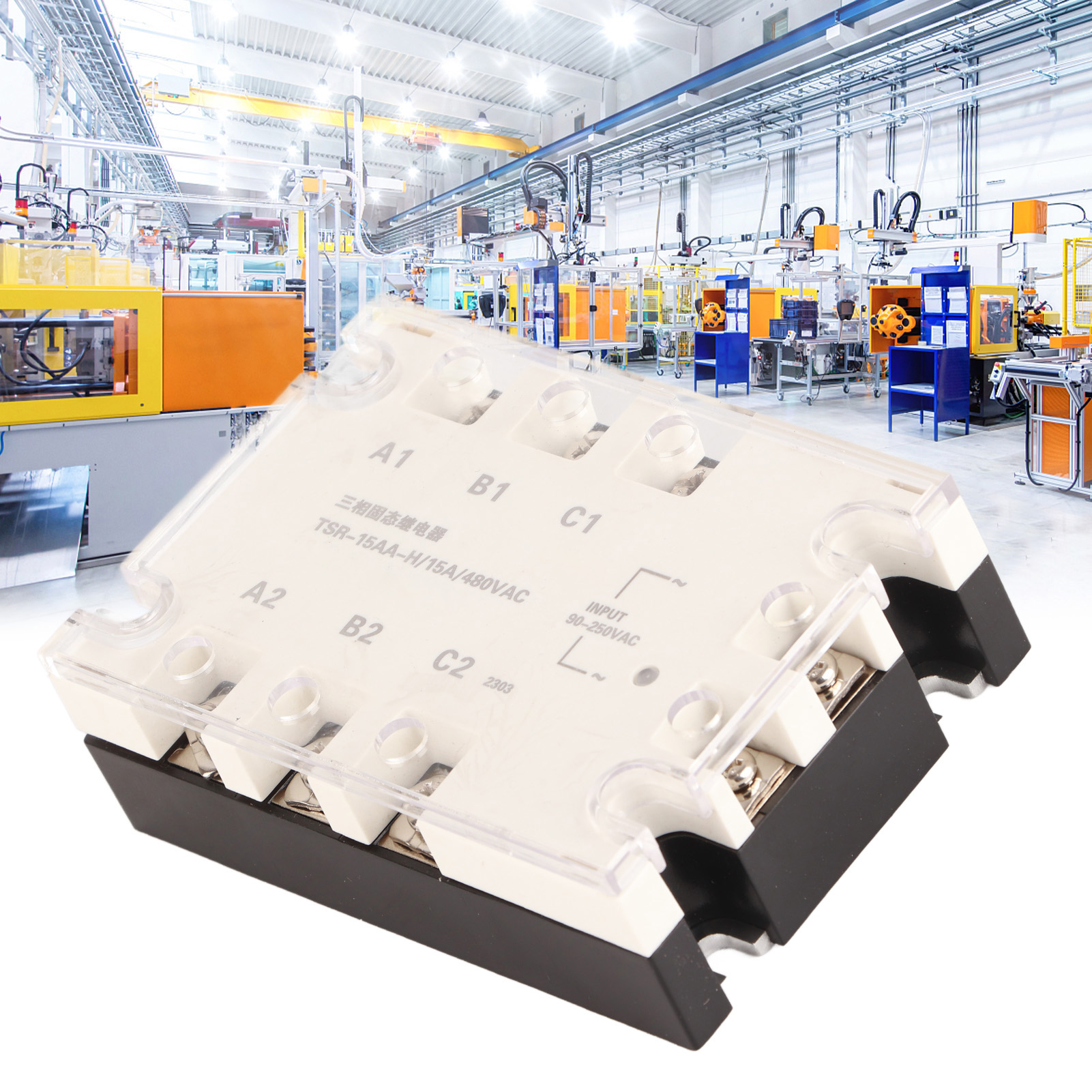Dreiphasen-halbleiterrelais: Steuerspannung 90–250 V Ac, Lastspannung 24–480 V, Actsr-15aa-h