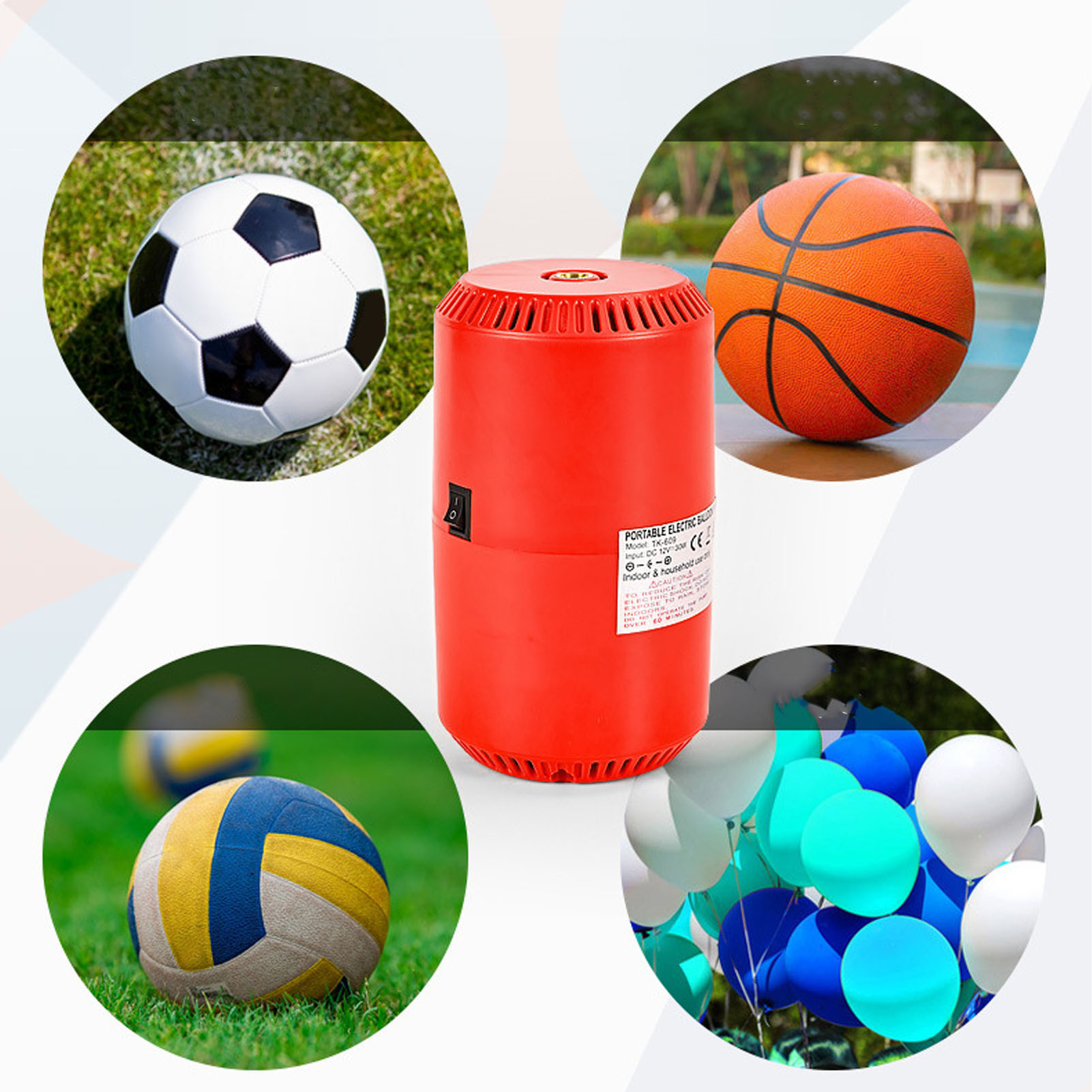Tk-609 Rote Tragbare Luftpumpe Für Bälle Verschiedener Größen (bälle, Basketbälle, Fußbälle), Europäischer Standard 100-240 V