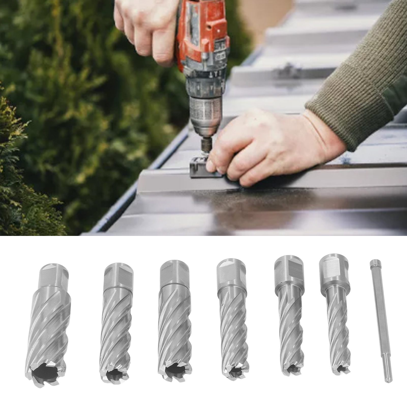 Magnetischer Hohlbohrer, Kernbohrer, Bohrer Für Dicke Stahlplatten, Stahlschienen, Metallkonstruktionen, Kabelrinnen, Set Mit 7 Spezialbohrern Für Den Maschinenbau