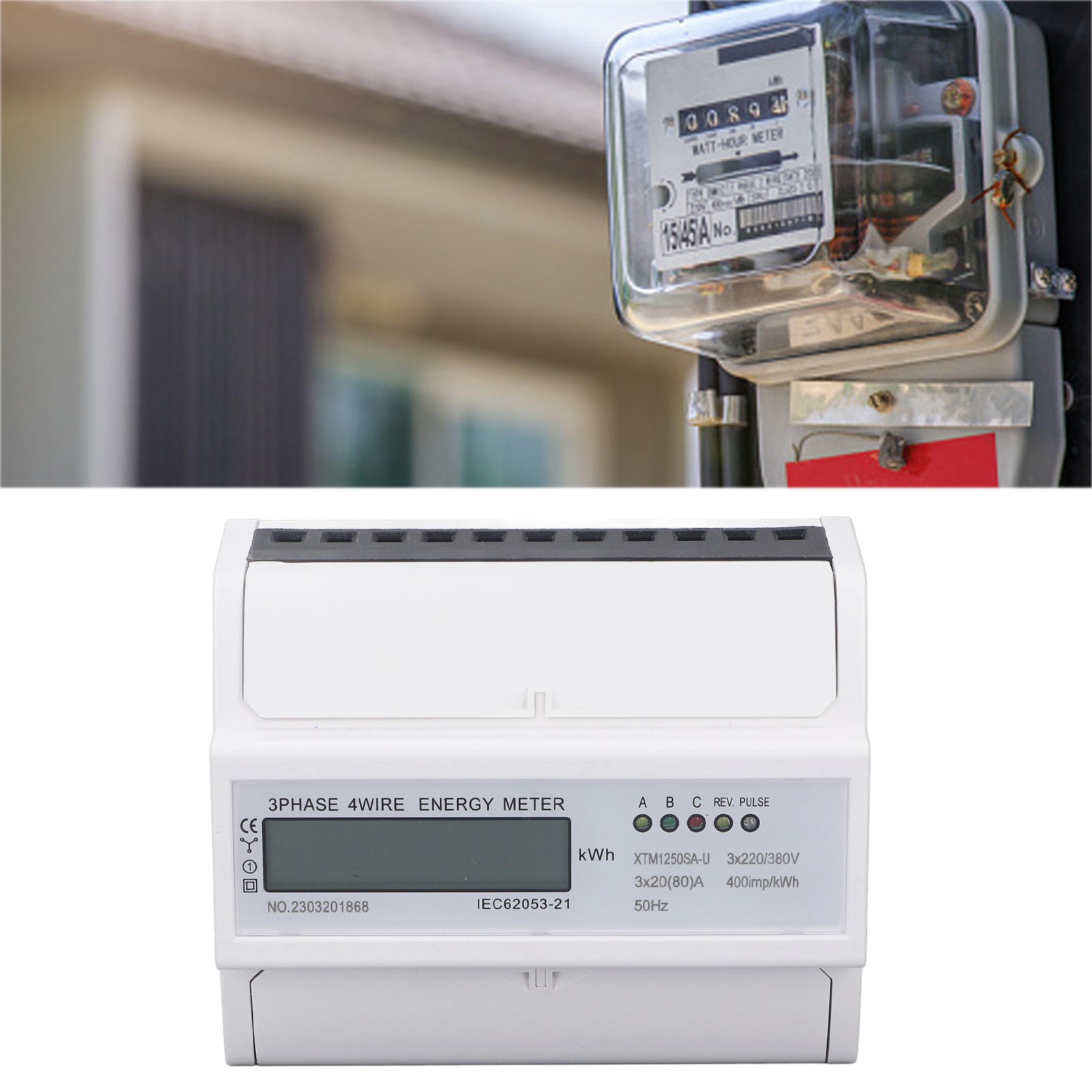Dreiphasen-lcd-zähler Xtm1250sa-u, 3 X 220 V/380 V, 35-mm-din-schienenmontage, 20 A