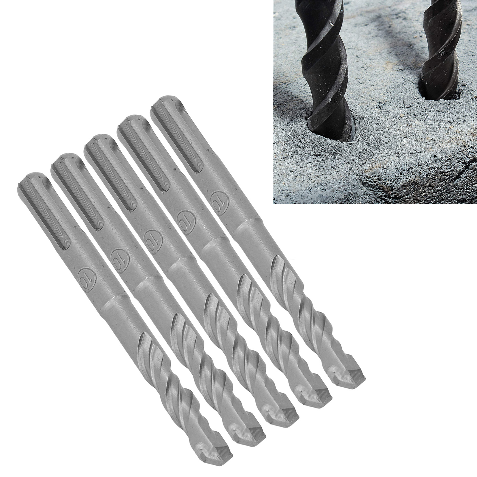 Set Mit 5 Schlagbohrern, 110 Mm Lang, Hartmetallspitzen Für Rotierende Schlagbohrer Für Ziegel, Stein Und Beton, 10 Mm.