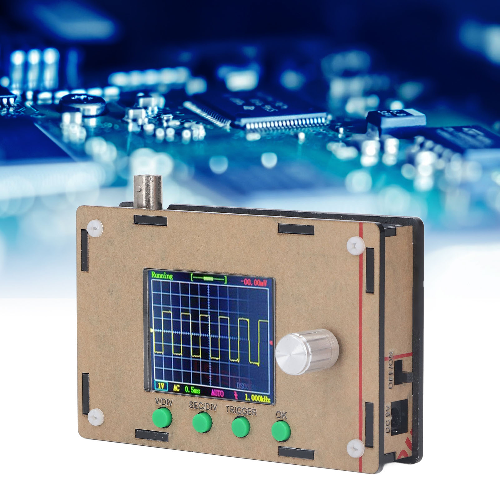 Das Dso328 Ist Ein Tragbares Digitales Oszilloskop Mit Einem 2,4-zoll-lcd-bildschirm, Einer Bandbreite Von 200 Khz, Einer Abtastrate Von 1 Msa/s Und Einer 9-v-gleichstromversorgung.