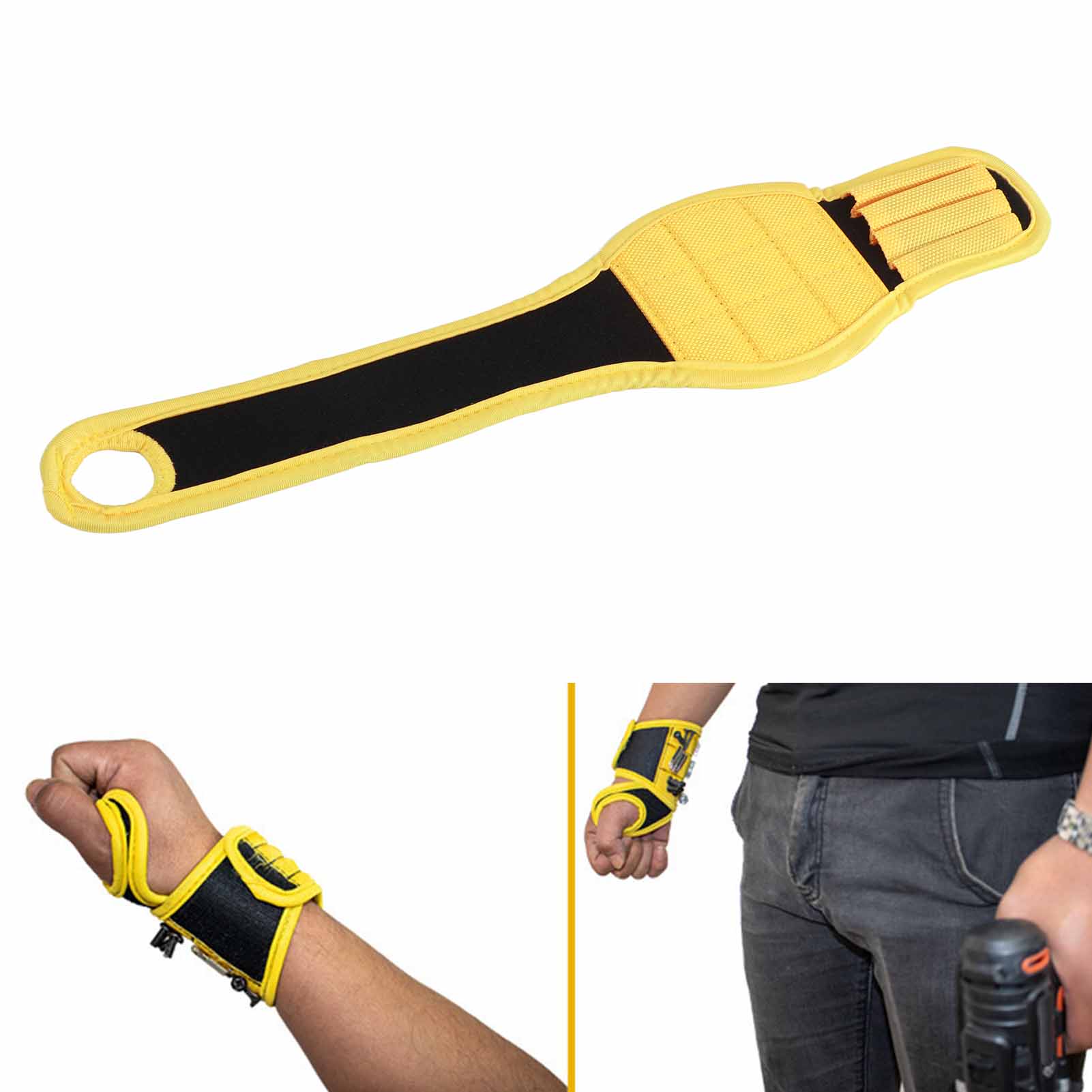 Magnetisches Handgelenkband In Daumengröße, 9 Magnetische Werkzeuge, Verstellbares Magnetisches Handgelenkband, Praktische Werkzeugtasche Für Schrauben, Gelb 1038cm