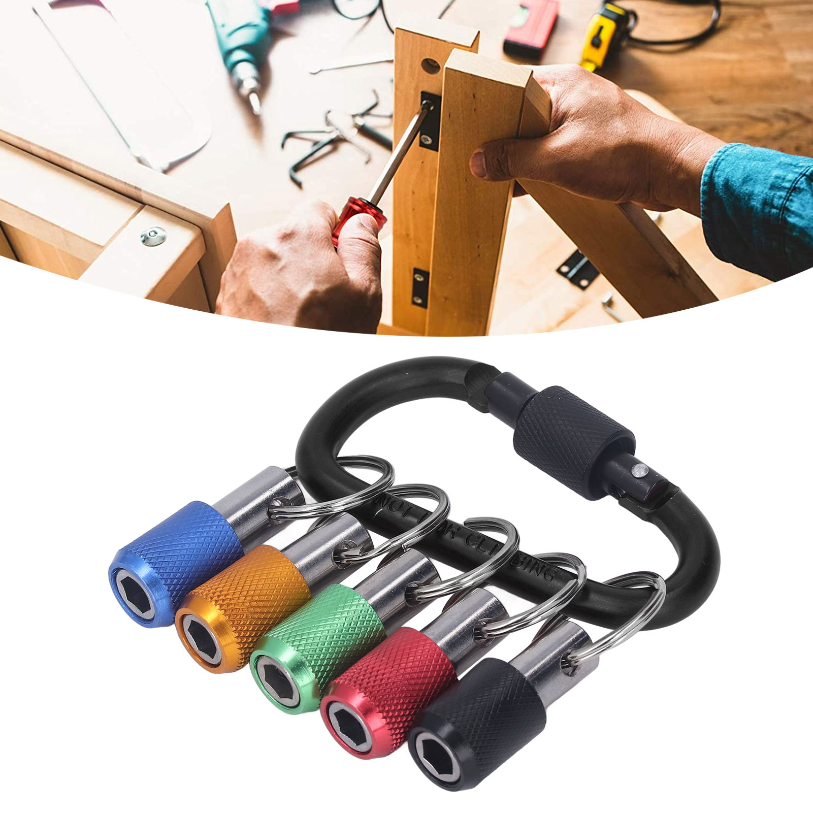1/4-zoll-sechskantschaft-bohrerhalter, Schlüsselanhänger-bithalter, Bitverlängerung Kompatibel Mit Den Meisten Tragbaren Elektroschraubern Und Bohrmaschinen, Schwarzer Karabinerhaken + Rote, Gelbe, Bl