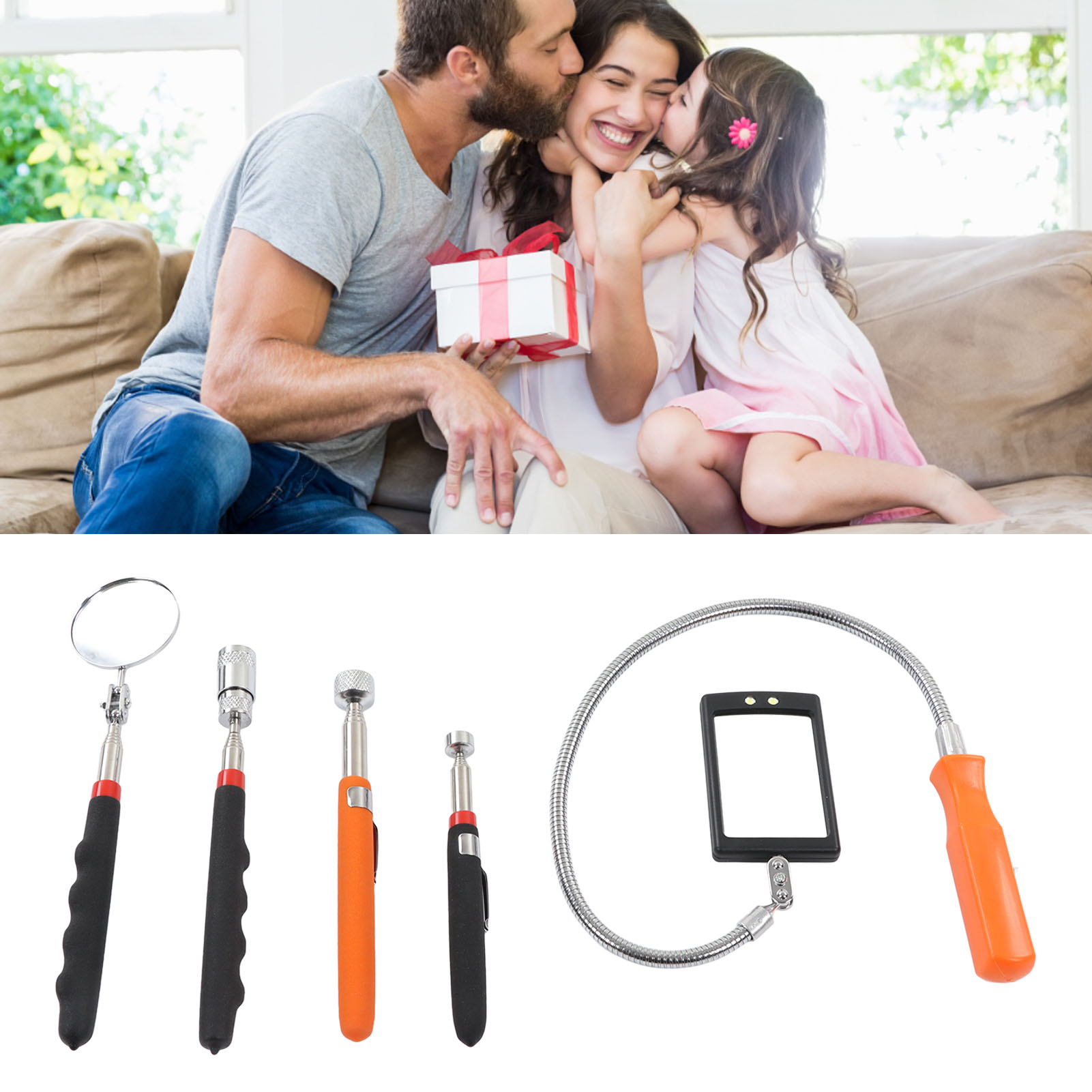 Set Aus 5 Teleskopierbaren Magnetischen Aufnahmewerkzeugen, 5/10 Lb Greifwerkzeug, 8 Lb Aufnahmewerkzeug Mit Led-licht Und 360° Drehbarem Runden Und Quadratischen Inspektionsspiegel.