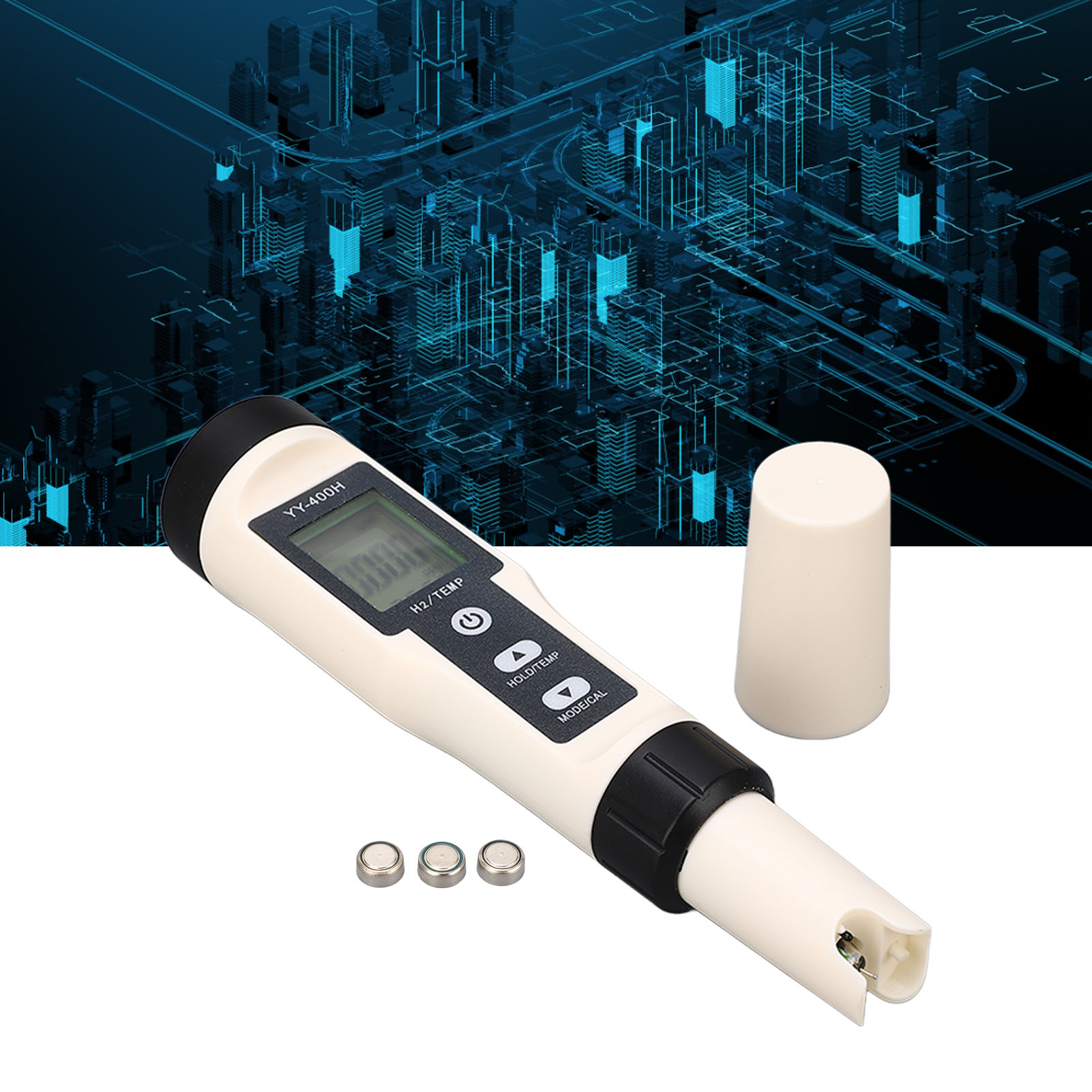 Tragbarer 2-in-1-teststift Zur Analyse Des Wasserstoffgehalts (h2) Von Wasser, Mit Thermometer Und Hintergrundbeleuchtung.