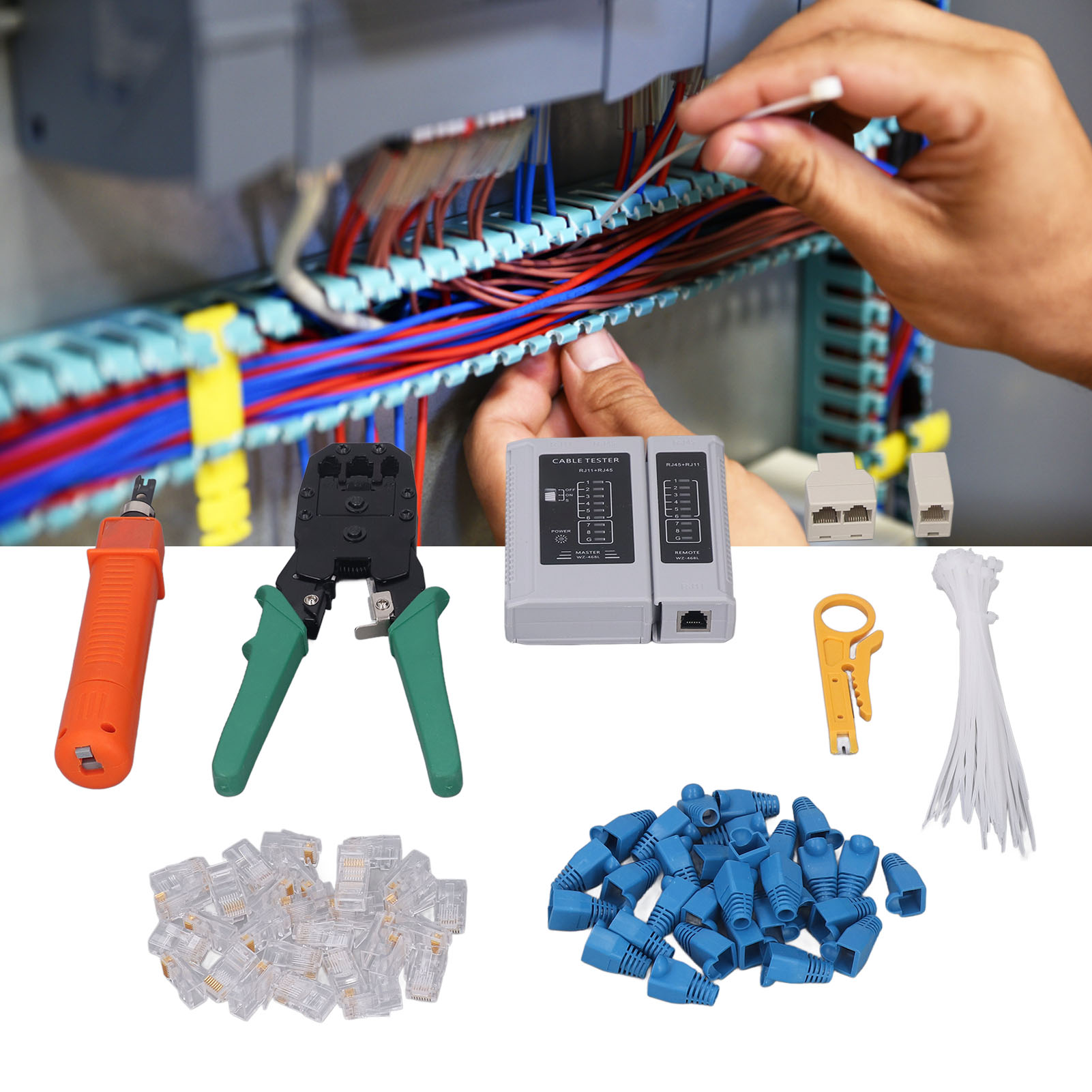 9-in-1 Multifunktions-netzwerkkabel-abisolierset, Tragbares Ethernet-kabel-crimpset Mit Kabeltester Für Cat5, Cat5e Und Cat6