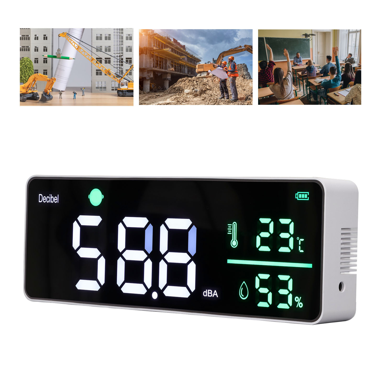 Dezibel-, Wand- Und Innenraum-schallpegelmesser, Thermometer, Hygrometer, Große 11-zoll-led-bildschirme Weit Verbreitet In Klassenzimmern, Studios, Wohnungen Und Fabriken.