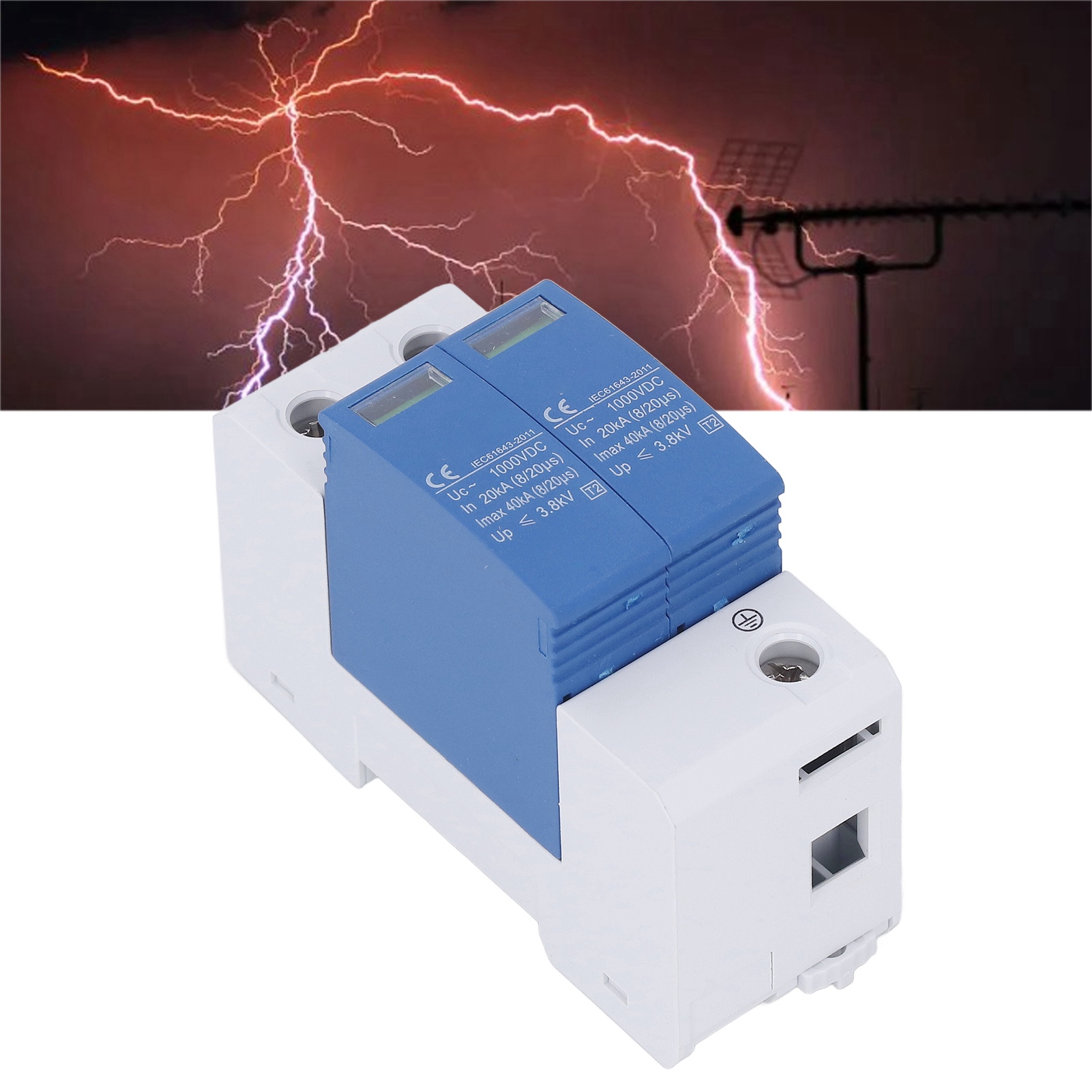 Sgsp-40 Blau-weißer Photovoltaik-überspannungsschutz, 1000 V, 40 Kv, 2-polig