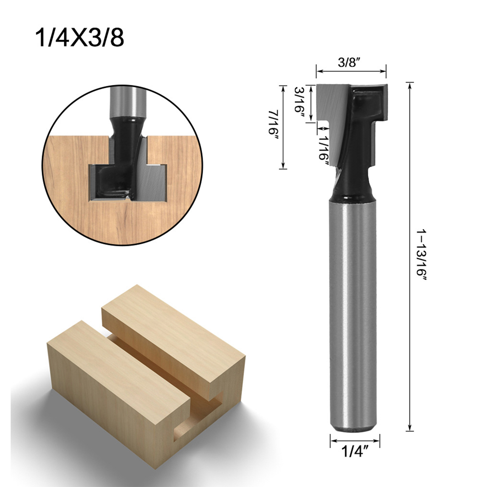 Set Mit 3 Nutfräsern, Schwarzer Holzfräser Mit 6,35 Mm (1/4") Schaft, Für Bilderrahmen Und Wanddekorationen Aus Holz, T-förmiger Nutfräser-satz, 7,94 Mm (5/16"), 9,52 Mm (3/8"), 12,7 Mm (1/2")