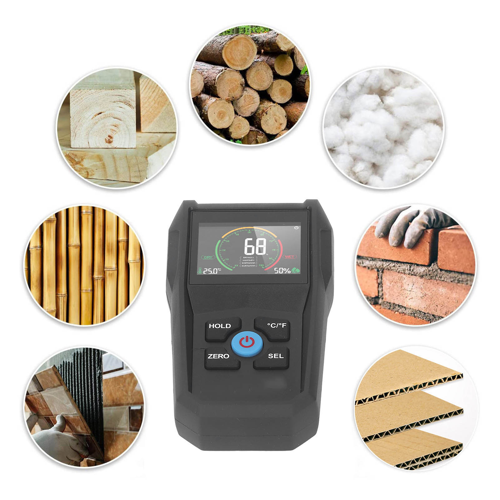 Das Berührungslose Holzfeuchtemessgerät Wm700a Dient Zur Zerstörungsfreien Feuchtigkeitsprüfung Von Gipskartonplatten, Brennholz Und Mauerwerk.