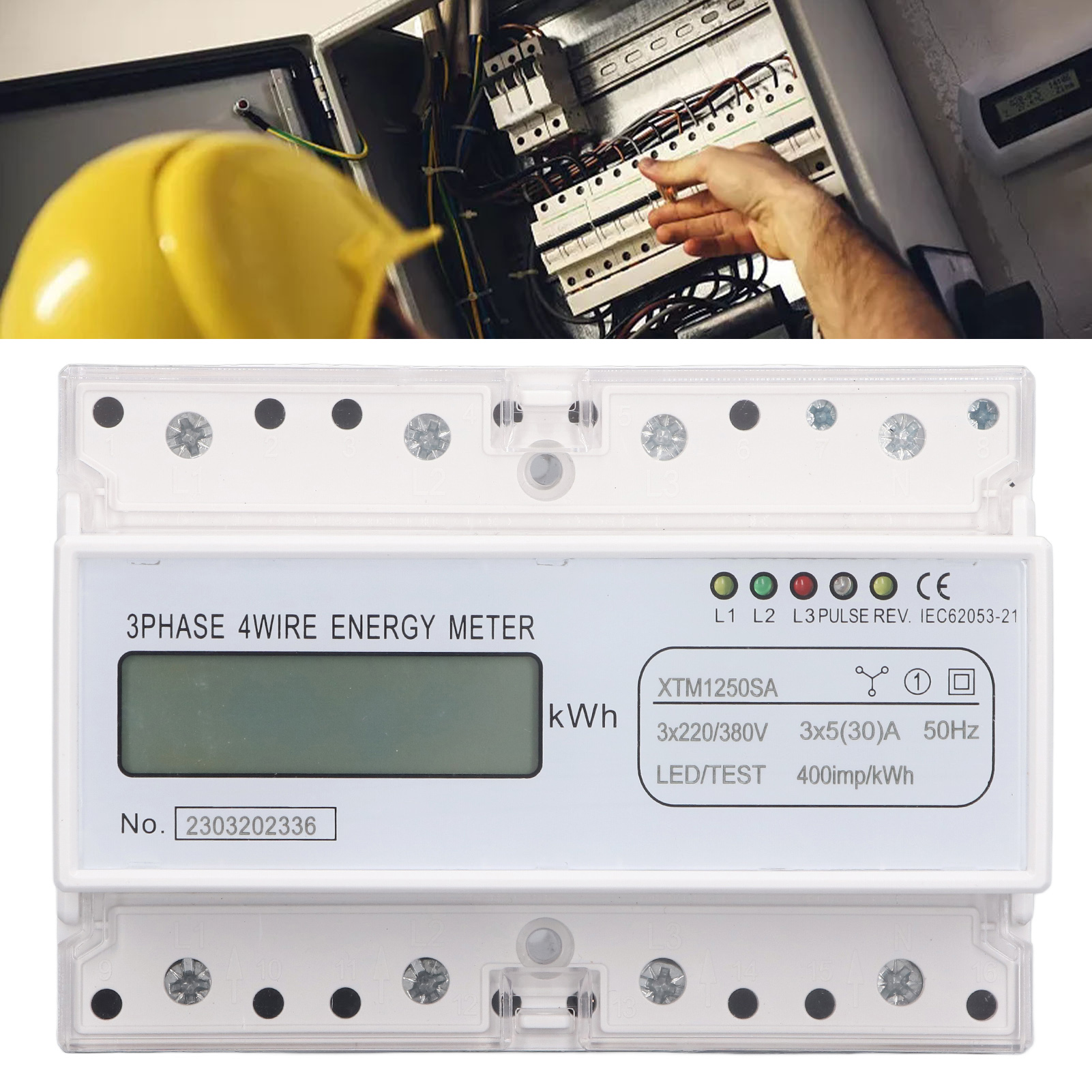 Xtm1250sa 7-poliger Drehstromzähler, 220 V/380 V, Mit Lcd-anzeige, 35-mm-din-schienenmontage, 3 × 5 A