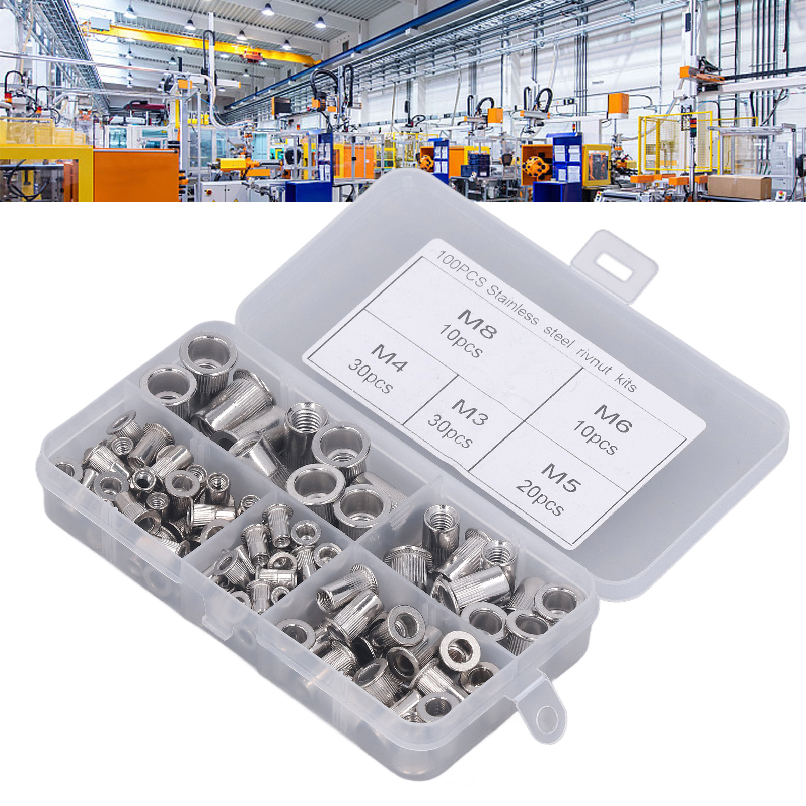 Schachtel Mit 100 Gerändelten Aluminium-nietmuttern Mit Flachkopf M3, M4, M5, M6 Und M8