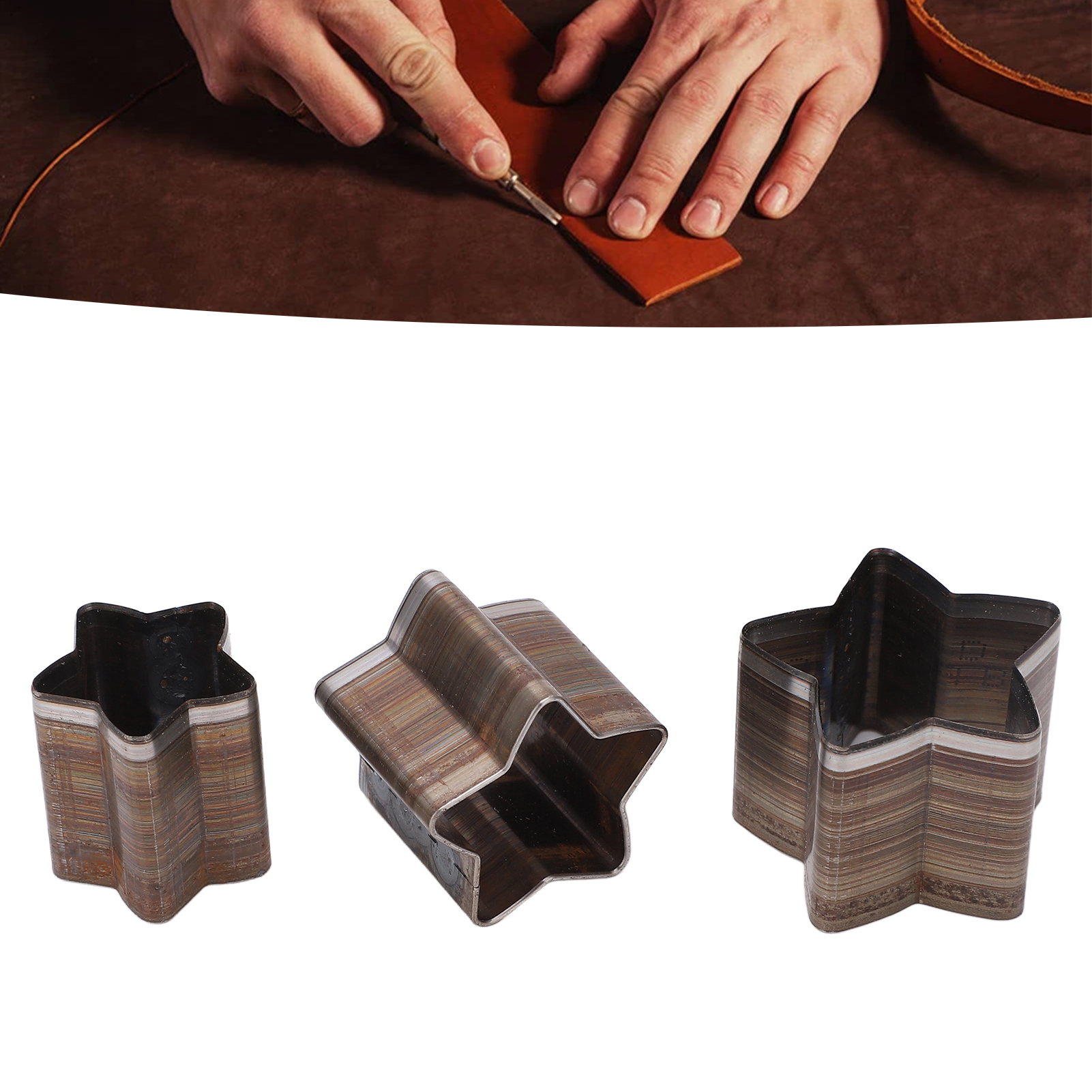 3-teiliges Set Bestehend Aus Fünfzackigen, Sternförmigen Stanzformen, Handstanzwerkzeugen Und Lederstanzformen.