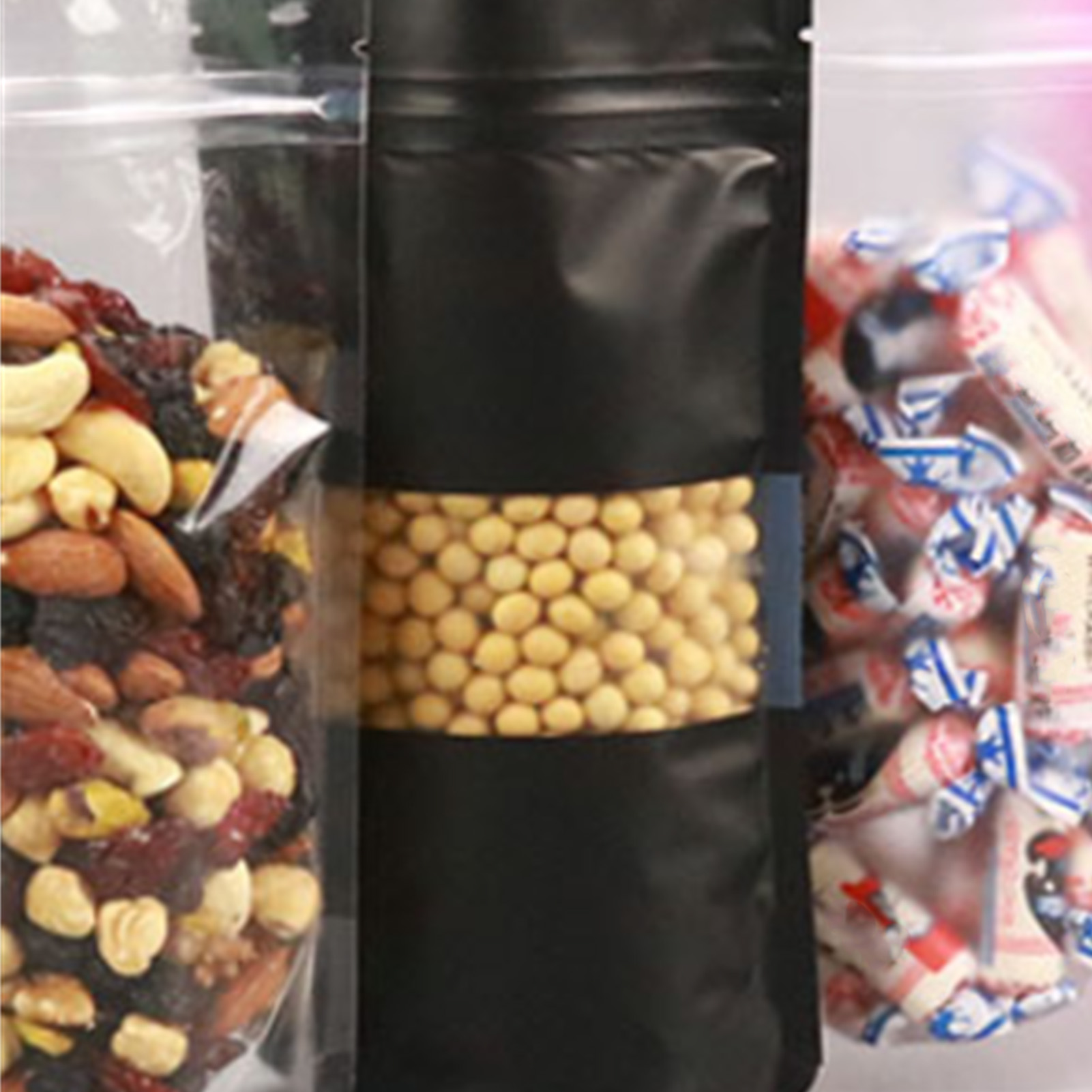 Schwarzer, Mattierter, Selbstverschließender Sichtfensterbeutel Für Kekse, Kräutertees, Sonnenblumenkerne, Trockenfrüchte Und Lebensmittelprobenverpackungen, 20 Cm, 1015+3 Cm.