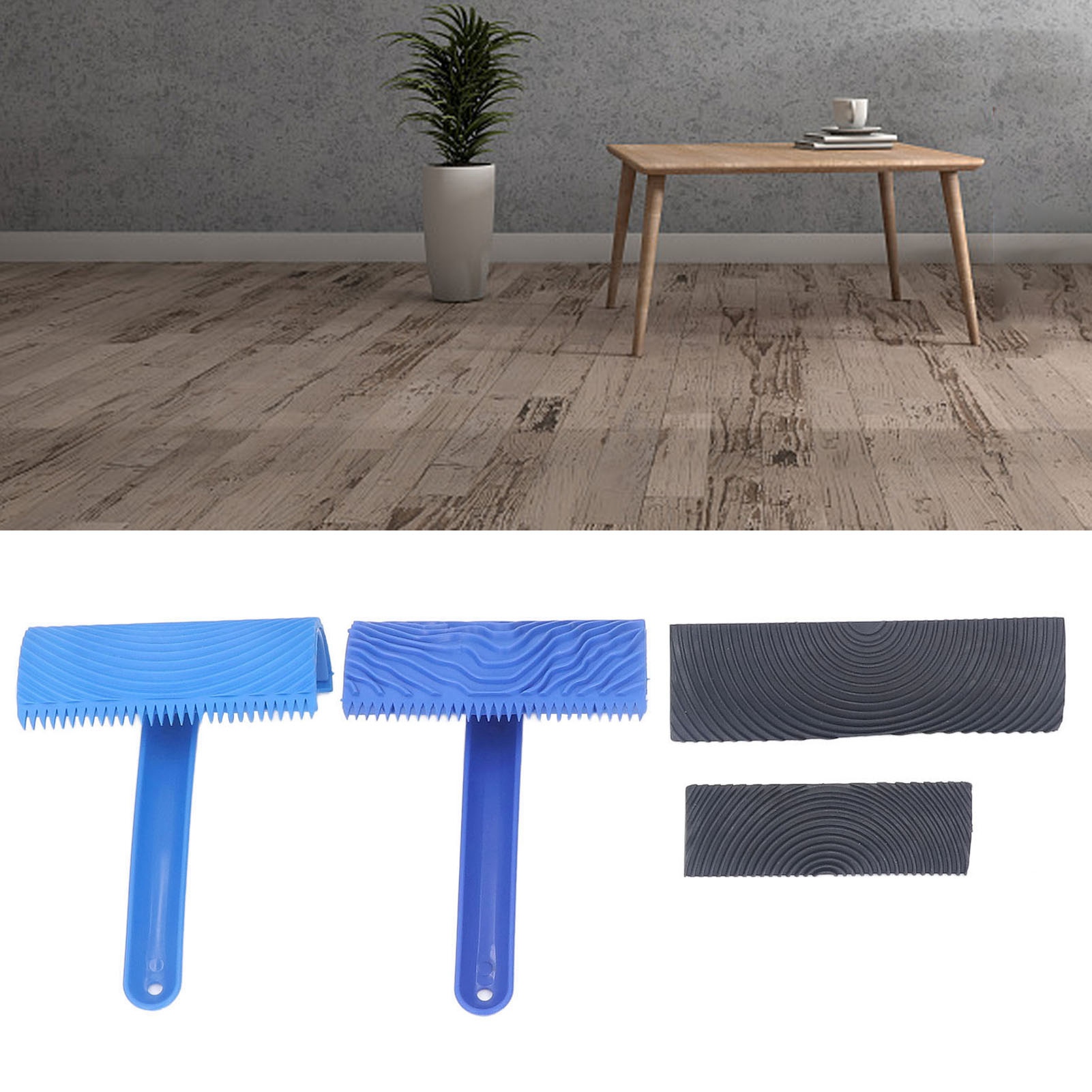 Set Aus Druckwalzen, Farbwalze, Pinsel Für Holzoptik, Prägewalze Für Wände In Holzoptik