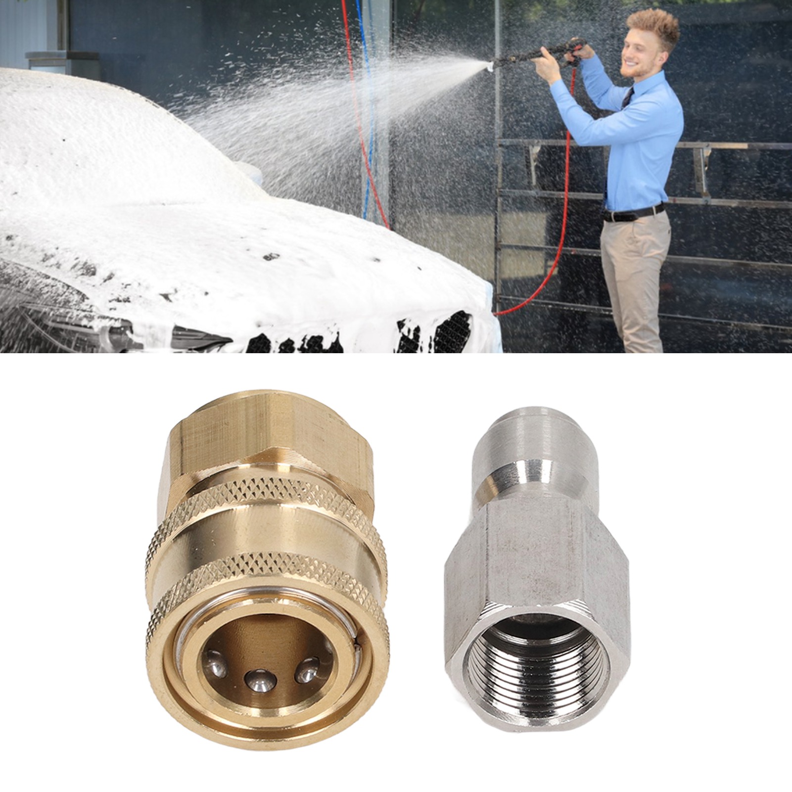 5000 Psi Hochdruck-schnellkupplung Für Autowaschpistolen Und -schläuche - Schnellkupplung Mit G3/8"-außen- Und Innengewinde