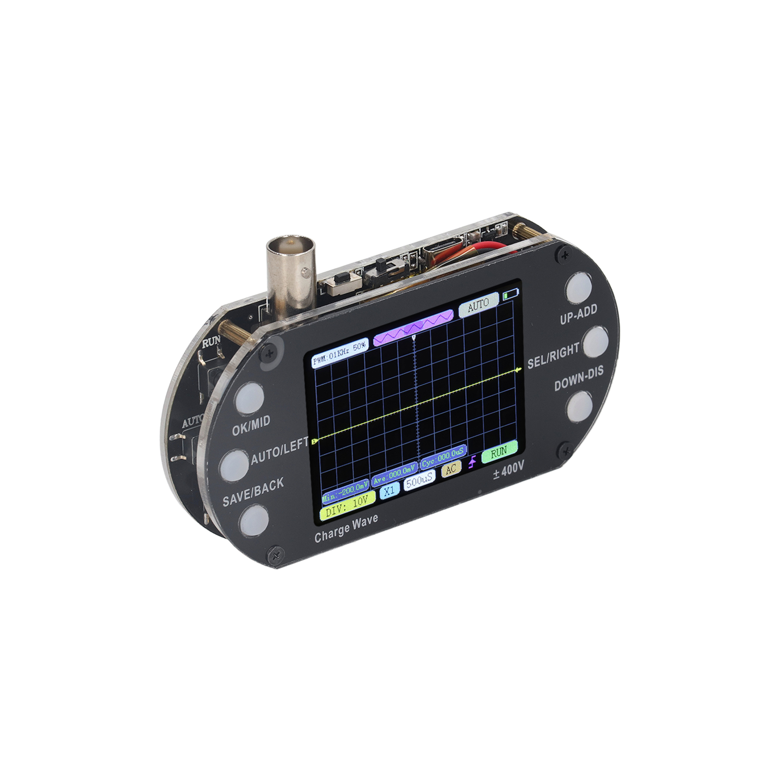 Tragbares Taschenoszilloskop Mit 2,4-zoll-tft-bildschirm, 320240 Auflösung, 2,5 Mhz Abtastfrequenz Und 500 Khz Bandbreite.