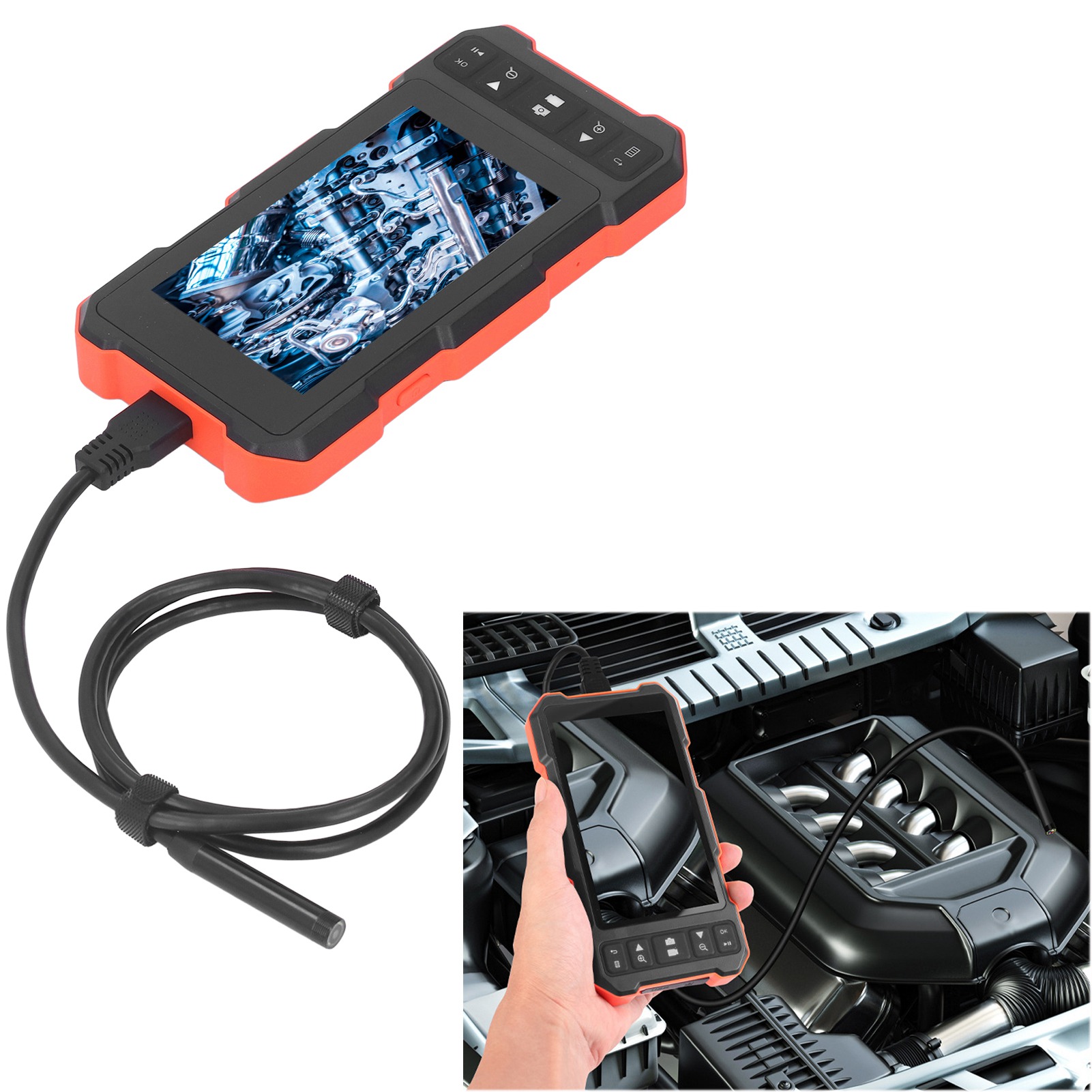 Tragbares Industrieendoskop Für Automobilrohre, Mit 4,5-zoll-1080p-hd-ips-bildschirm, 3,5 Meter Kabel Und 8-mm-objektiv.