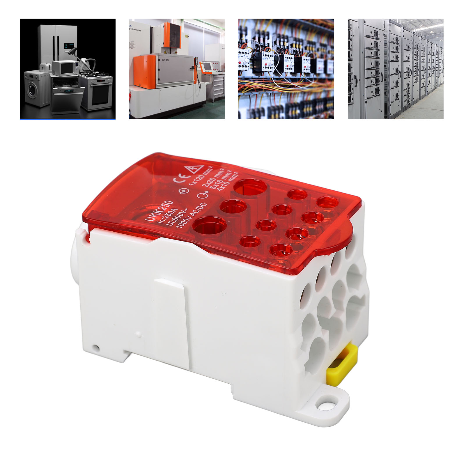 Ukk250 C45 Einpolige Din-schienen-anschlussdose, Modularer Verteiler, 690 V 250 A, Rot.