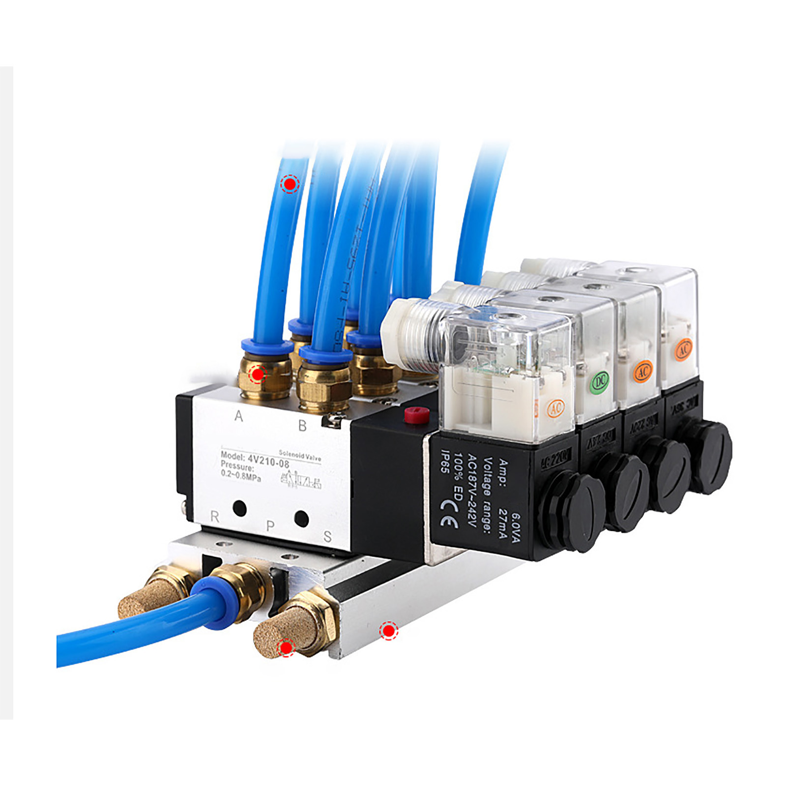 Pneumatisches Magnetventil Airtac Typ 4v210-08/06 (4v210-06-ac220v) Mit Fünf Wegen, Zwei Positionen Und Mehrfachspannungsauswahl.