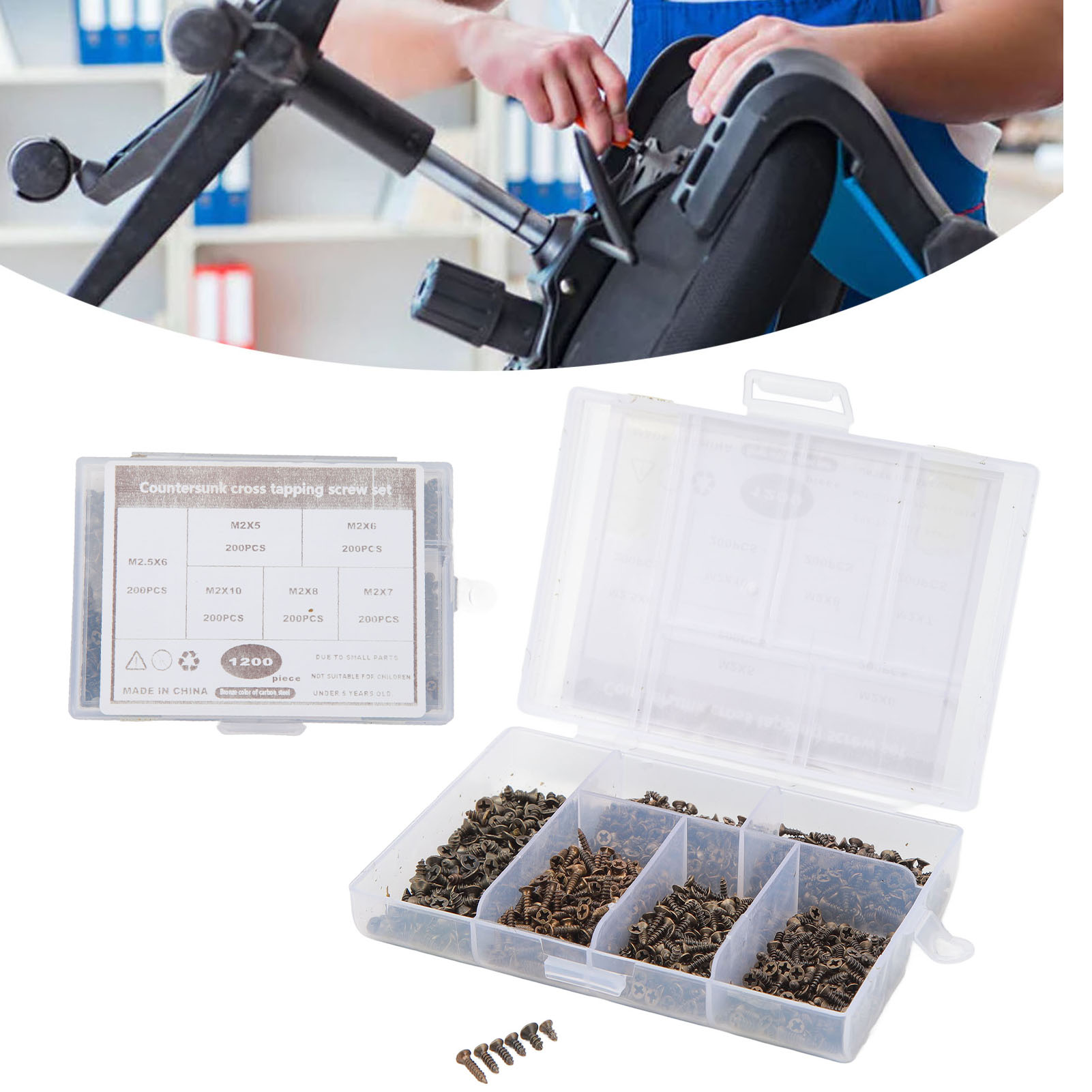 Set Mit 1200 Kleinen M2- Und M2,5-schrauben, Senkkopf-holzschrauben Mit Kreuzschlitz, Selbstschneidenden Schrauben, Multifunktionales Miniatur-schraubenset Für Heimwerkerprojekte
