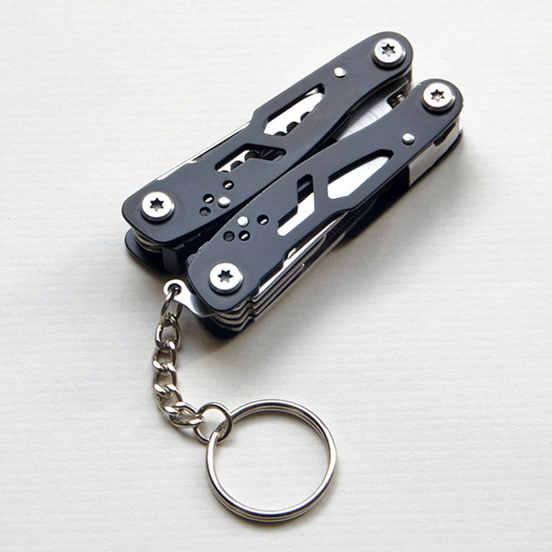 Kleine Multifunktionszange, Ganzstahl-klappzange, Mini-outdoormesser, 14-in-1-computergerät, Schwarz.