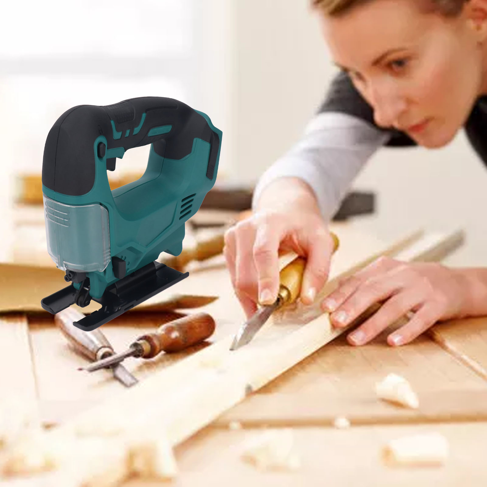 Makita 18v Akku-stichsäge Für Lithium-ionen-akkus – Elektrische Stichsäge Für Holzbearbeitung, Geschwindigkeit Von 0 Bis 3.000 Hüben Pro Minute, Variabler Gehrungswinkel Von ±45°