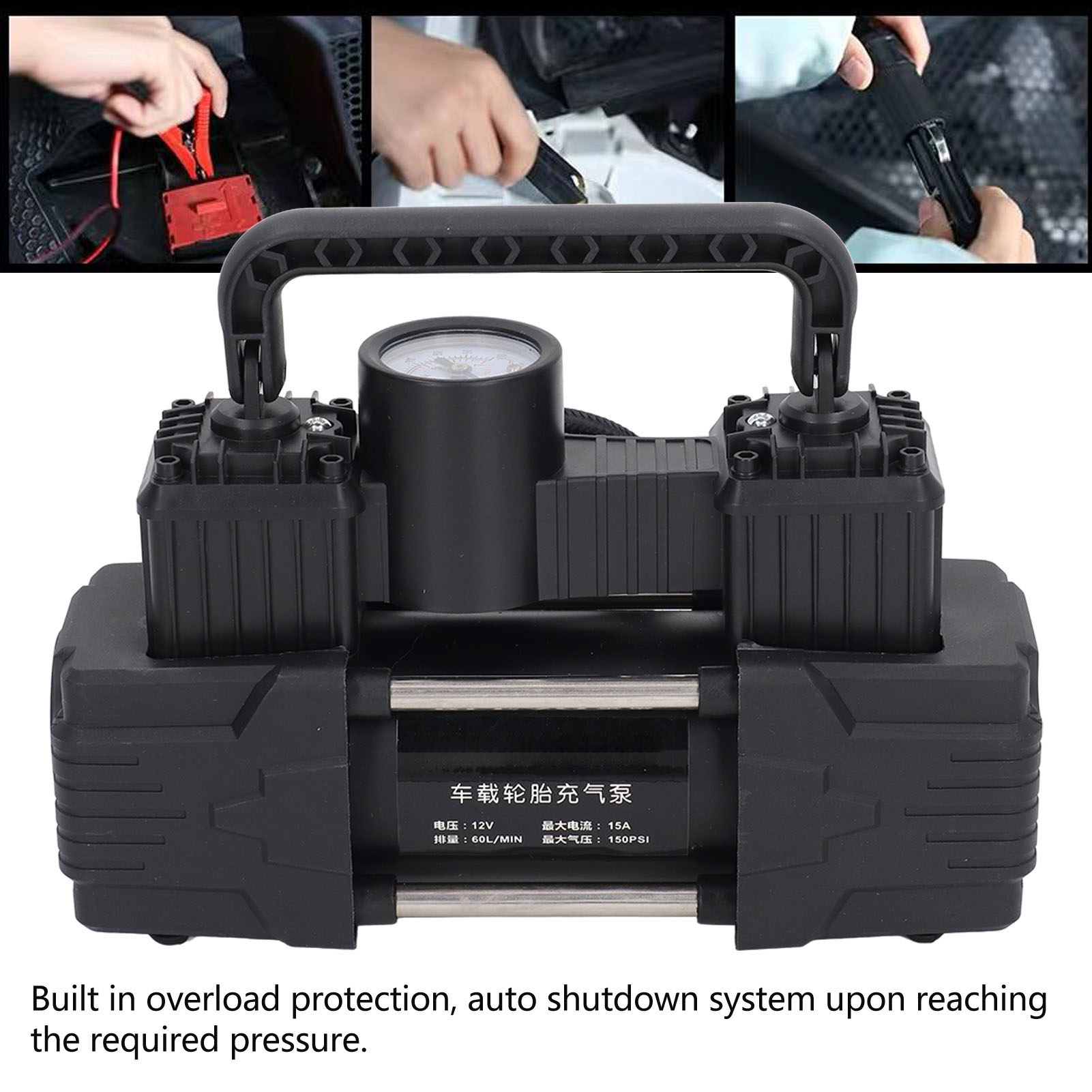 Hochleistungs-druckluftpumpe Mit 12 V, 30-zylinder-autoluftpumpe, Tragbare 150-psi-doppelzylinder-hochdruck-luftpumpe Für Autoreifen, Inklusive Drehknopf.