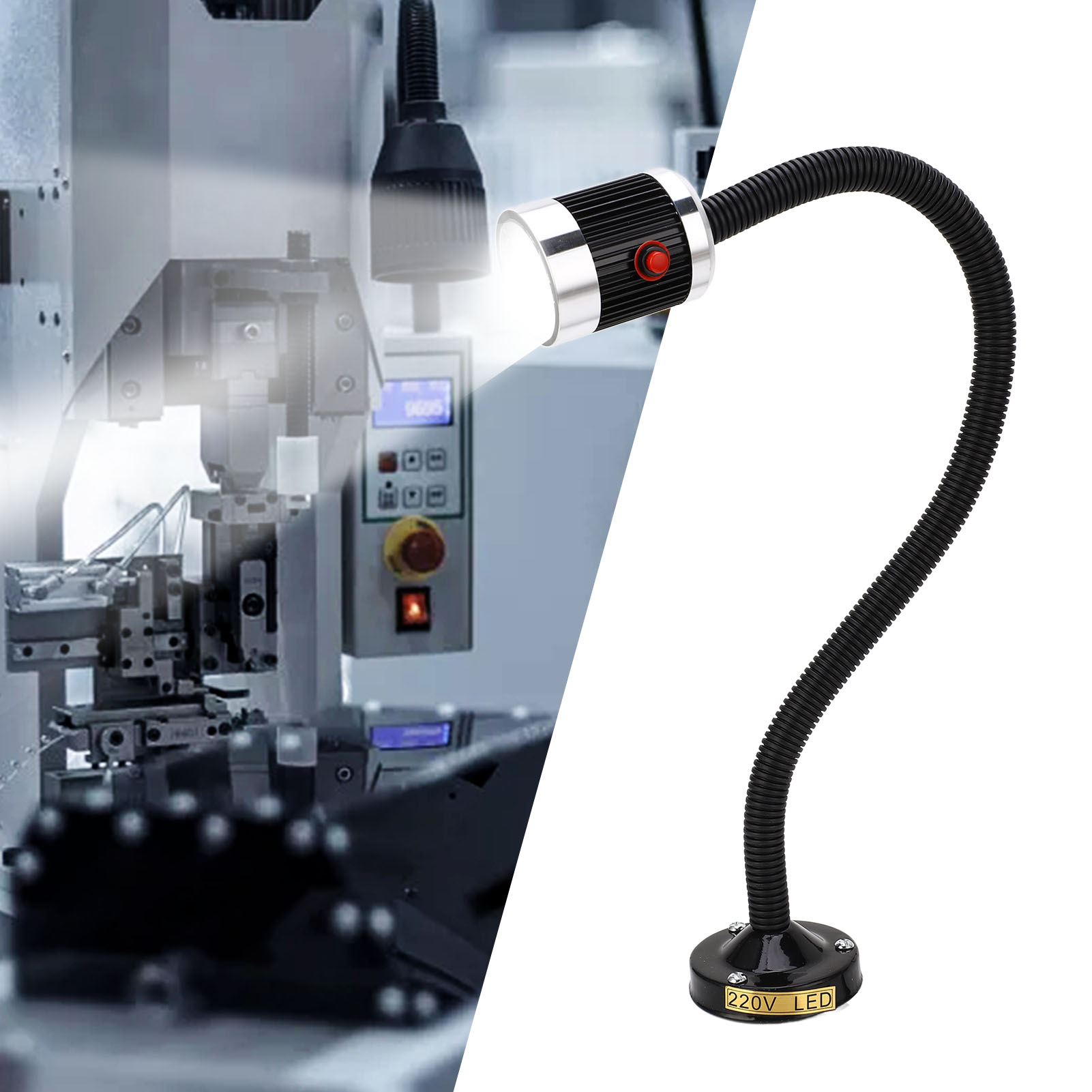 Cnc-werkzeugmaschinen-arbeitsleuchte Mit Rundem Magnetfuß, Schwanenhals-led-beleuchtung Für Stanz- Und Fräsmaschinen, Industrielle Tischleuchte Mit Flexiblem Schlauch, Drehbankleuchte, Runder Magnetfu